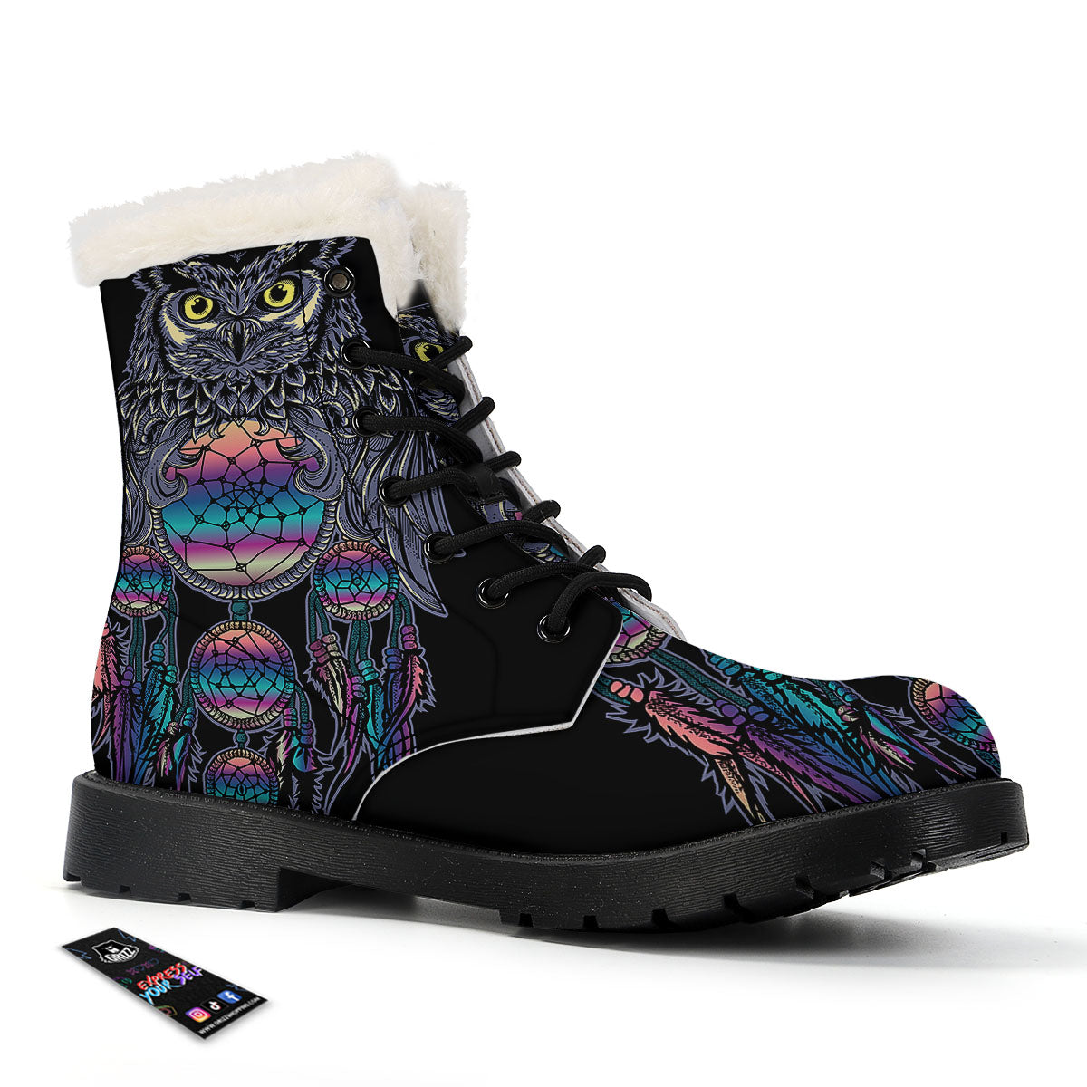 Owl With Dreamcatcher Print Winter Boots-grizzshop