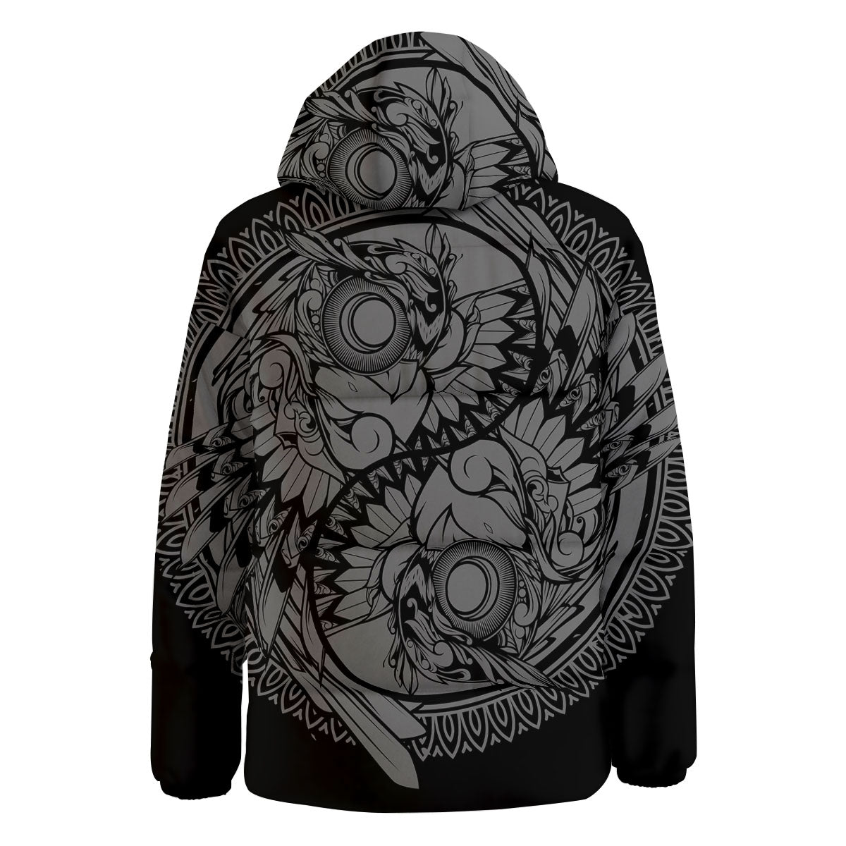 Owl Yin Yang Print Down Jacket-grizzshop