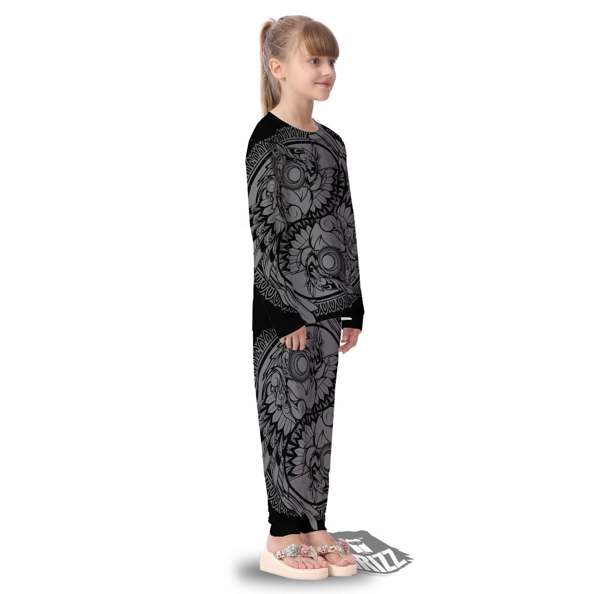 Owl Yin Yang Print Kid's Pajamas-grizzshop
