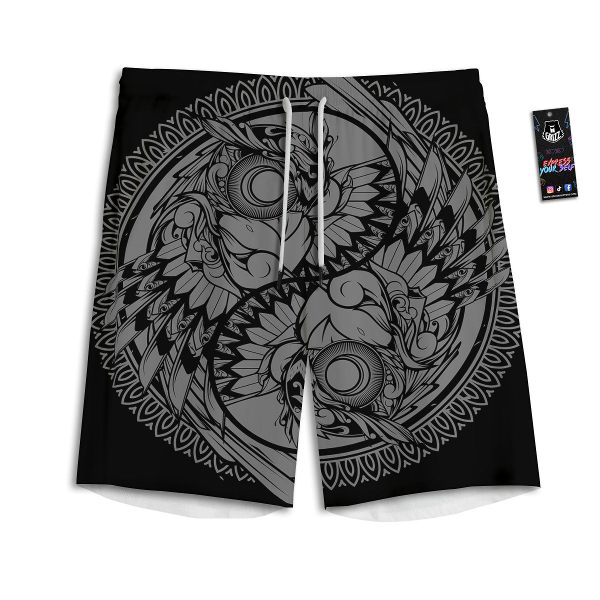 Owl Yin Yang Print Men's Athletic Shorts