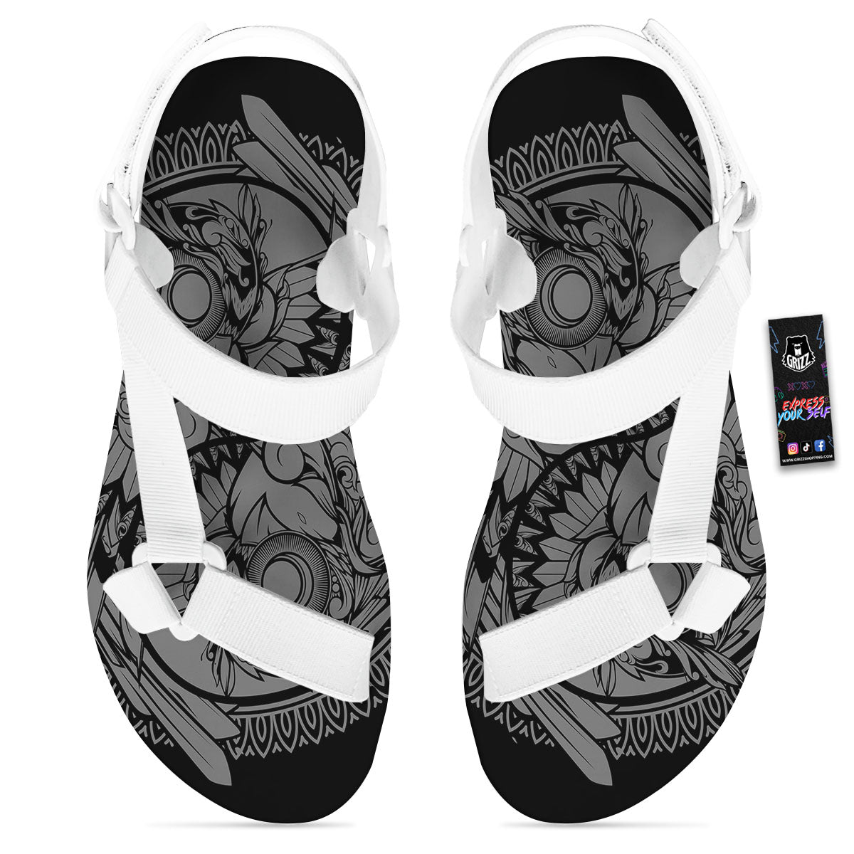 Owl Yin Yang Print White Open Toe Sandals-grizzshop