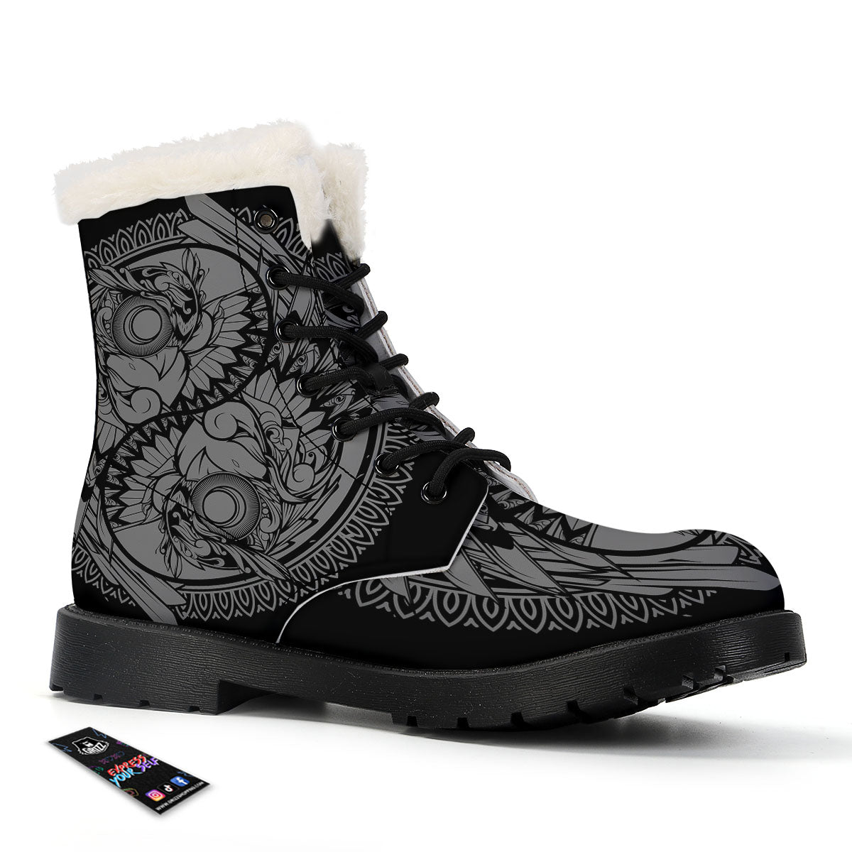 Owl Yin Yang Print Winter Boots-grizzshop