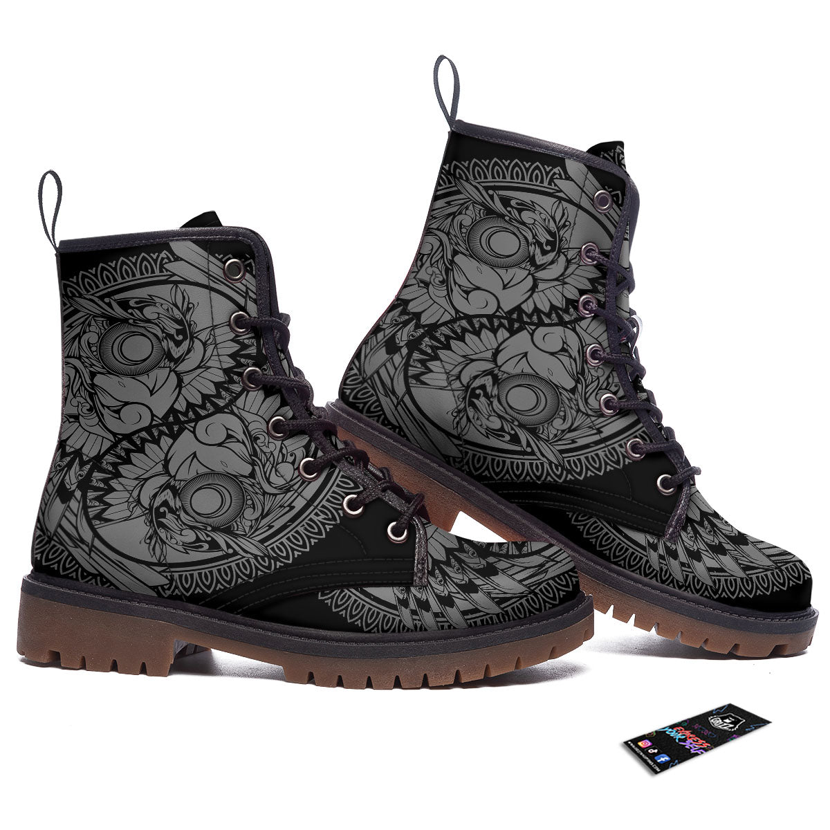 Owl Yin Yang Print Work Boots-grizzshop