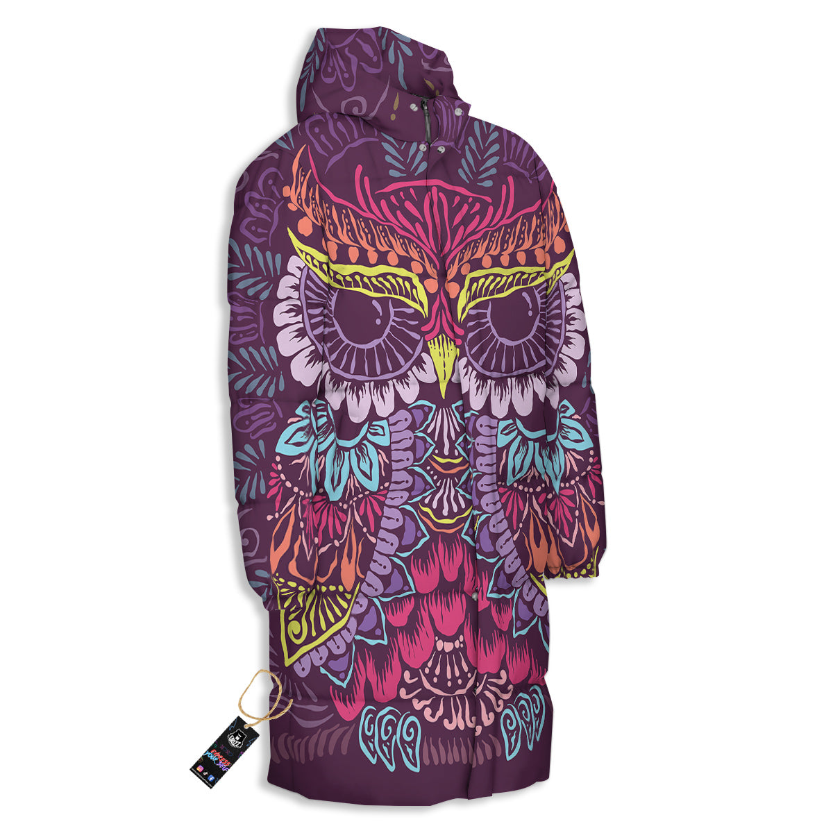Owl Tribal Colorful Print Long Down Jacket