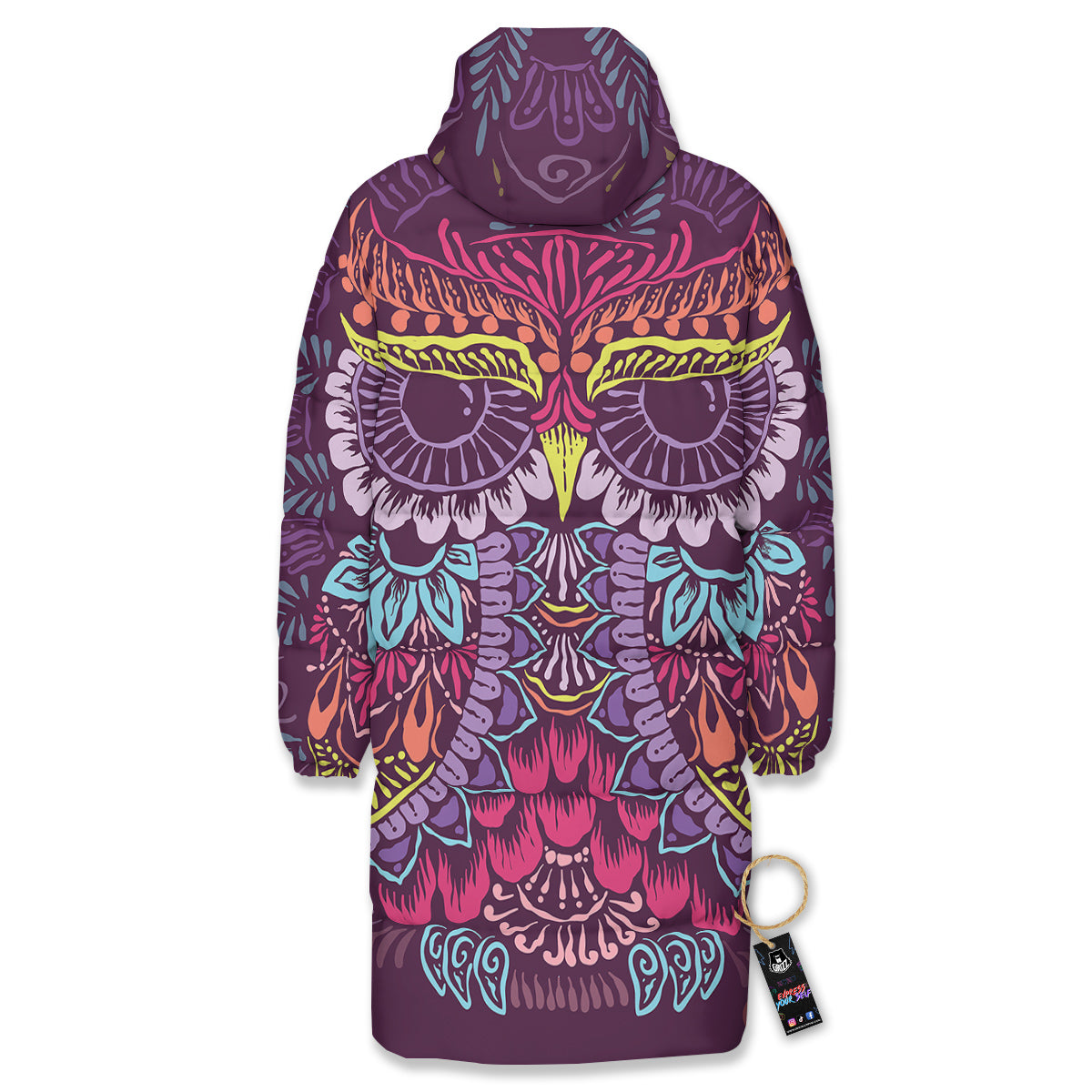 Owl Tribal Colorful Print Long Down Jacket