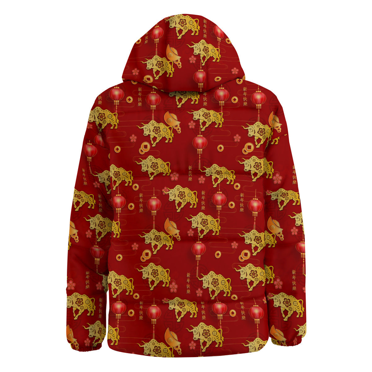 Ox And Chinese New Year Print Pattern Down Jacket-grizzshop