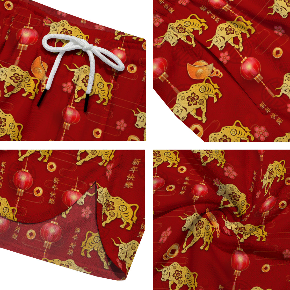 Ox And Chinese New Year Print Pattern Men's Running Shorts-grizzshop