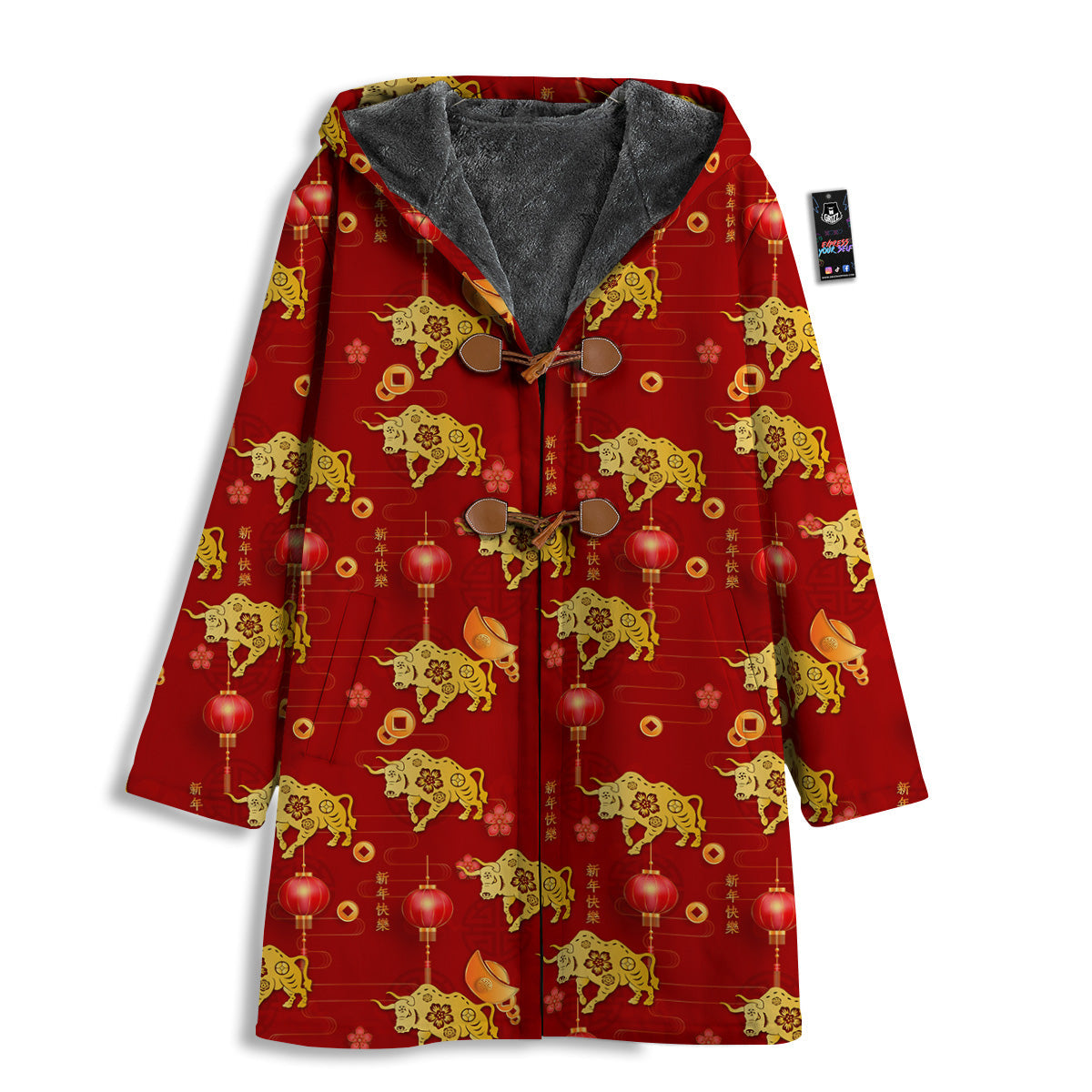 Ox And Chinese New Year Print Pattern Men's Windbreaker Jacket-grizzshop