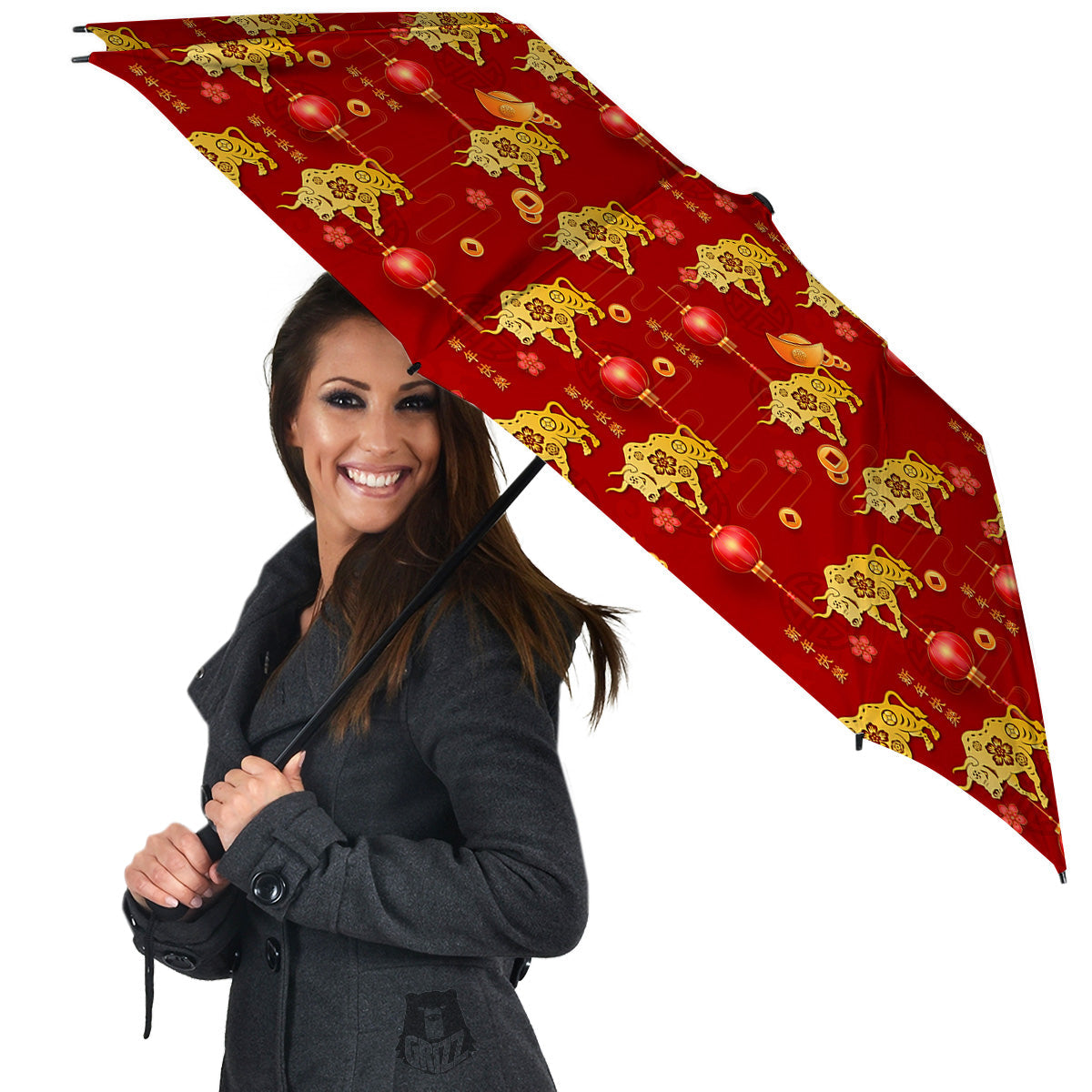 Ox And Chinese New Year Print Pattern Umbrella-grizzshop