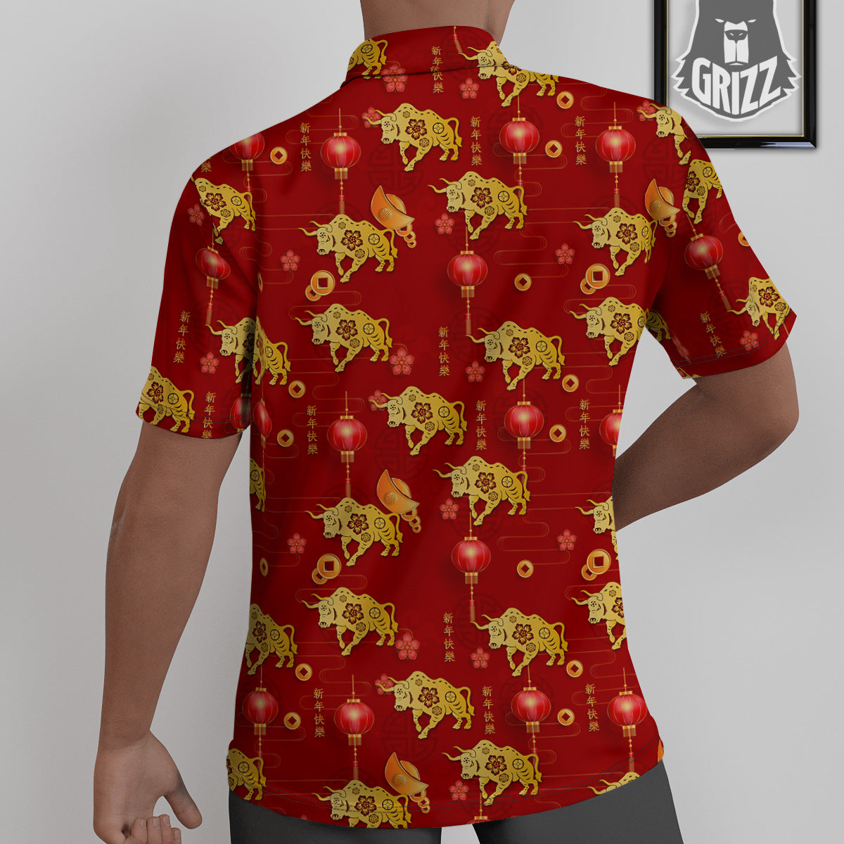 Ox And Chinese New Year Print Pattern Untucked Shirts-grizzshop