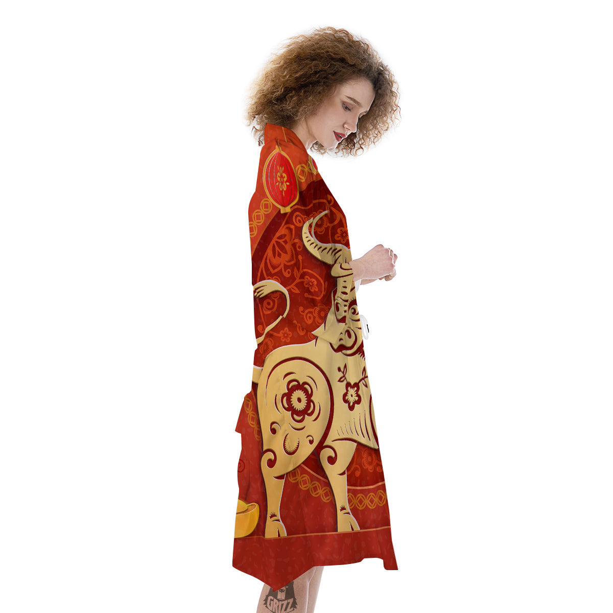 Ox Sign Chinese Horoscope Print Kimono-grizzshop