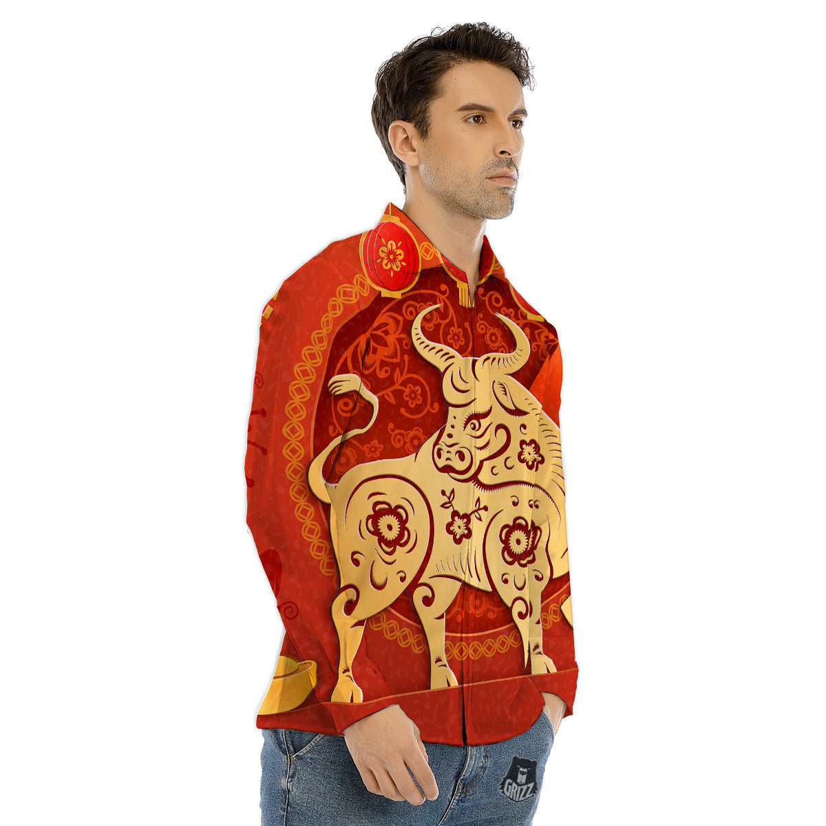 Ox Sign Chinese Horoscope Print Men's Dress Shirts-grizzshop