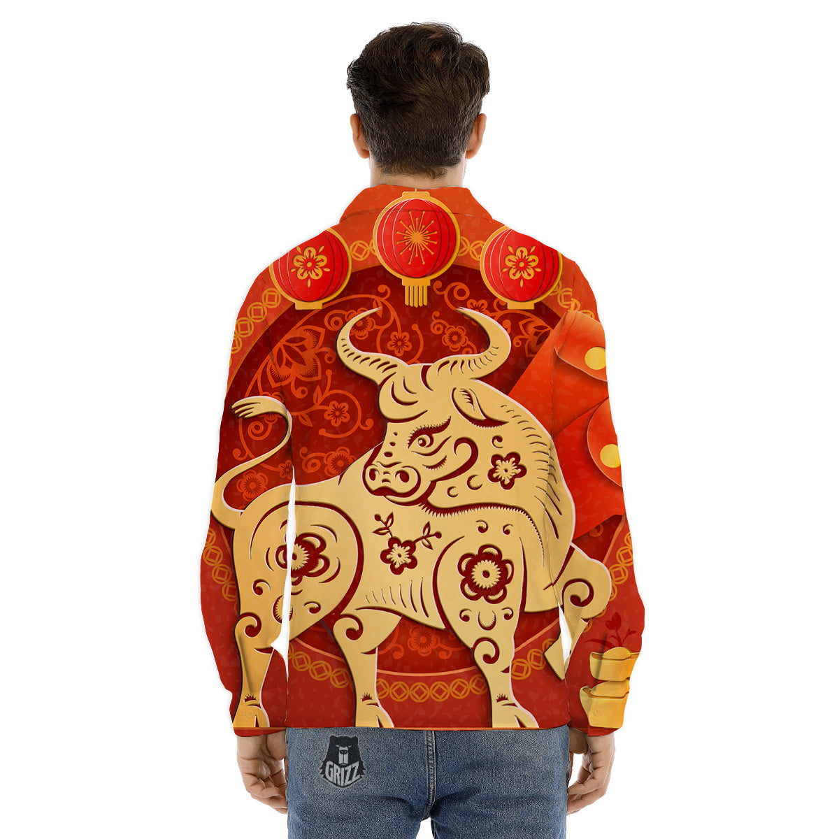 Ox Sign Chinese Horoscope Print Men's Dress Shirts-grizzshop