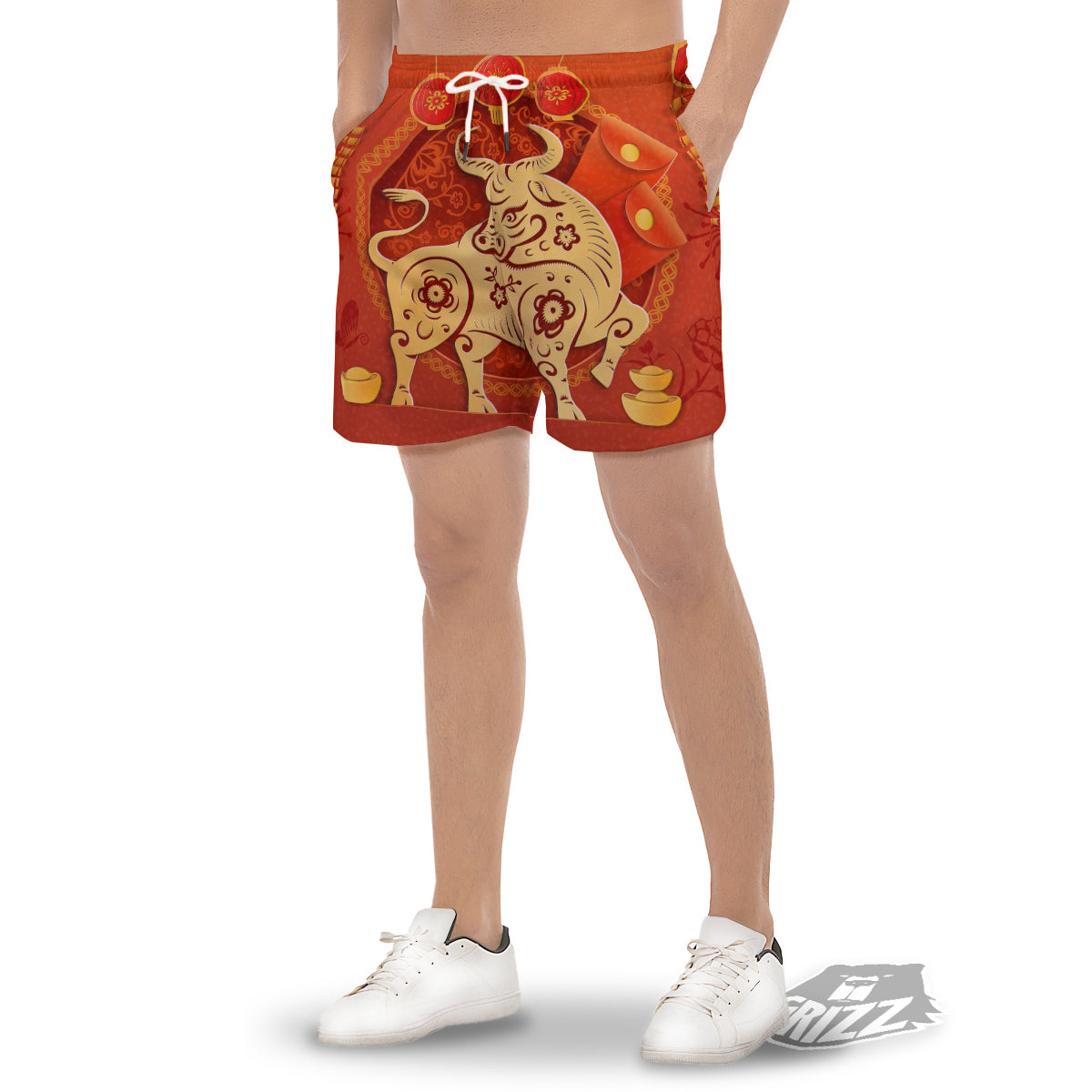 Ox Sign Chinese Horoscope Print Men's Gym Shorts-grizzshop