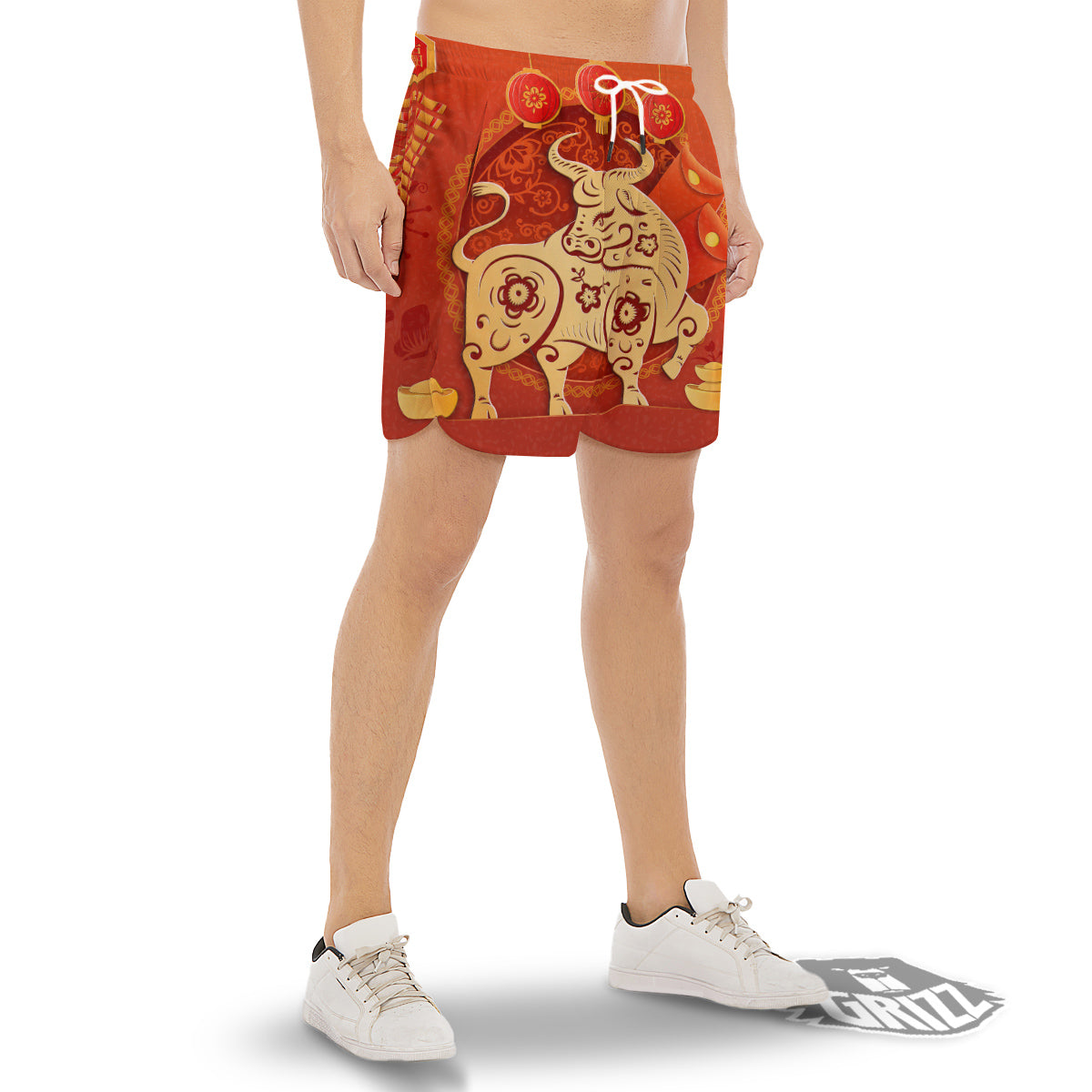 Ox Sign Chinese Horoscope Print Men's Gym Shorts-grizzshop