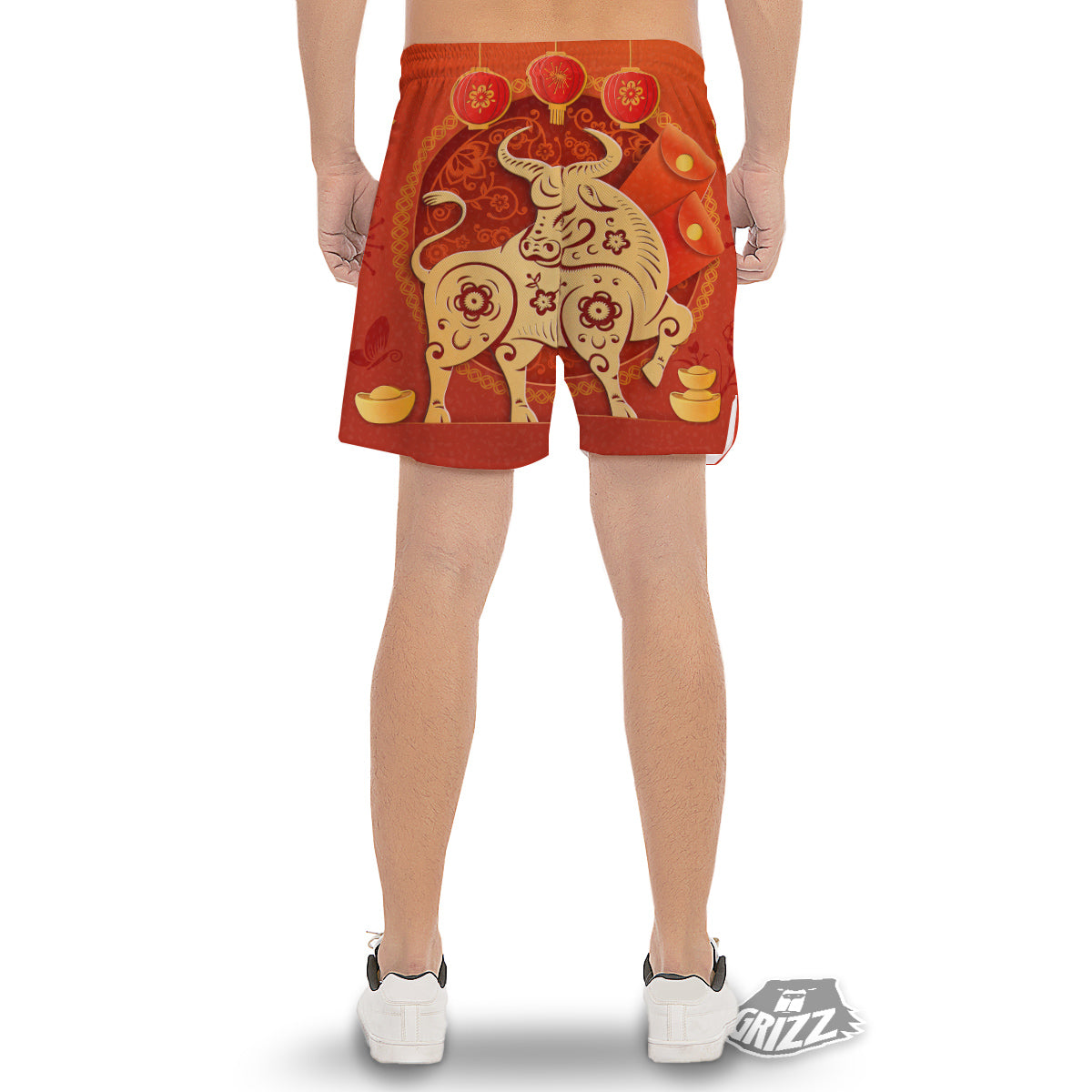 Ox Sign Chinese Horoscope Print Men's Gym Shorts-grizzshop