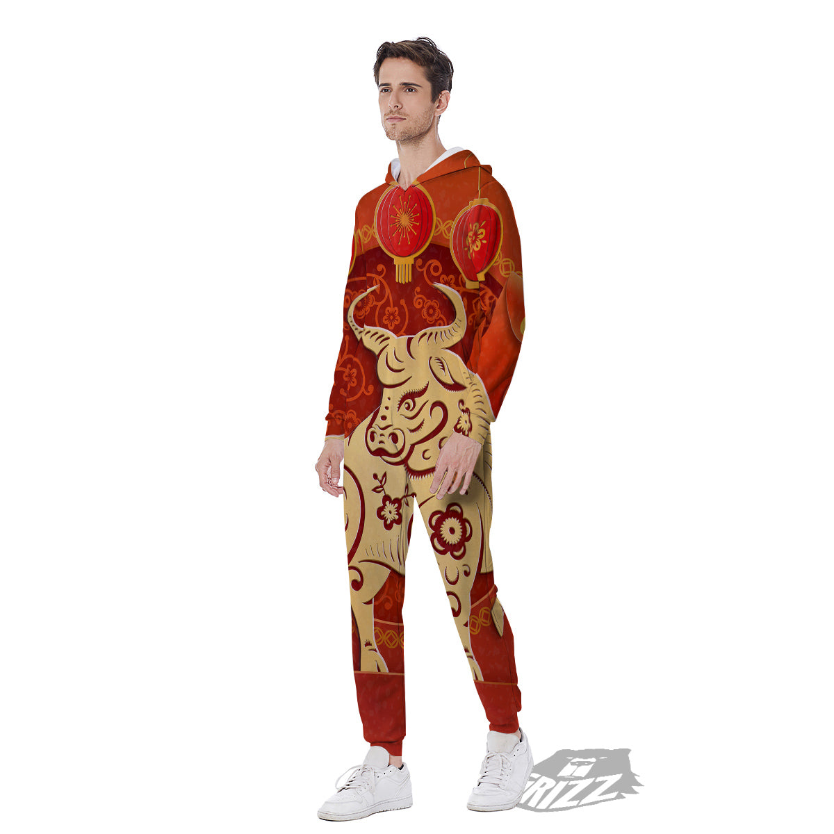 Ox Sign Chinese Horoscope Print Men's Jumpsuit-grizzshop