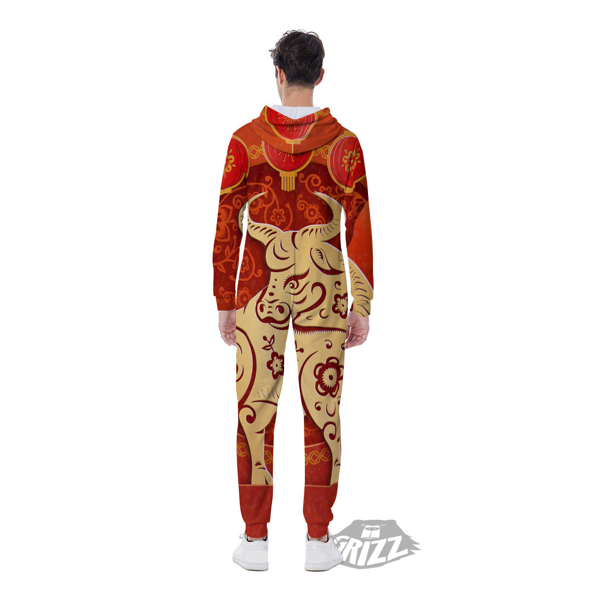 Ox Sign Chinese Horoscope Print Men's Jumpsuit-grizzshop