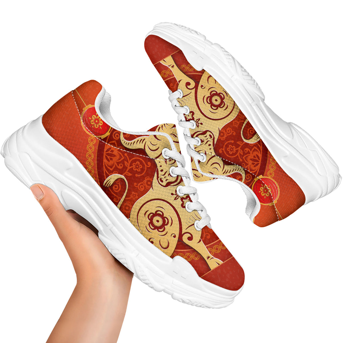 Ox Sign Chinese Horoscope Print White Chunky Shoes-grizzshop