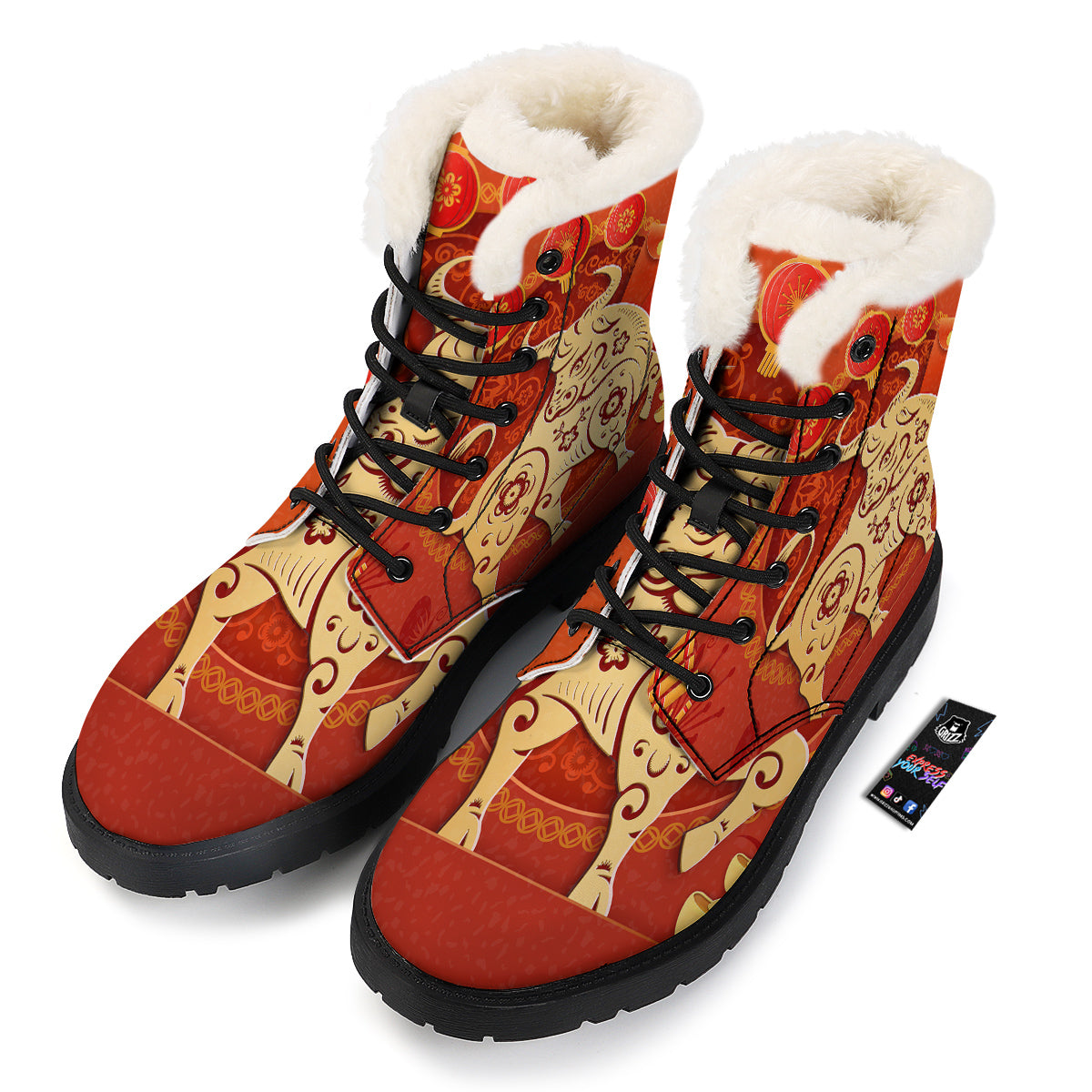 Ox Sign Chinese Horoscope Print Winter Boots-grizzshop