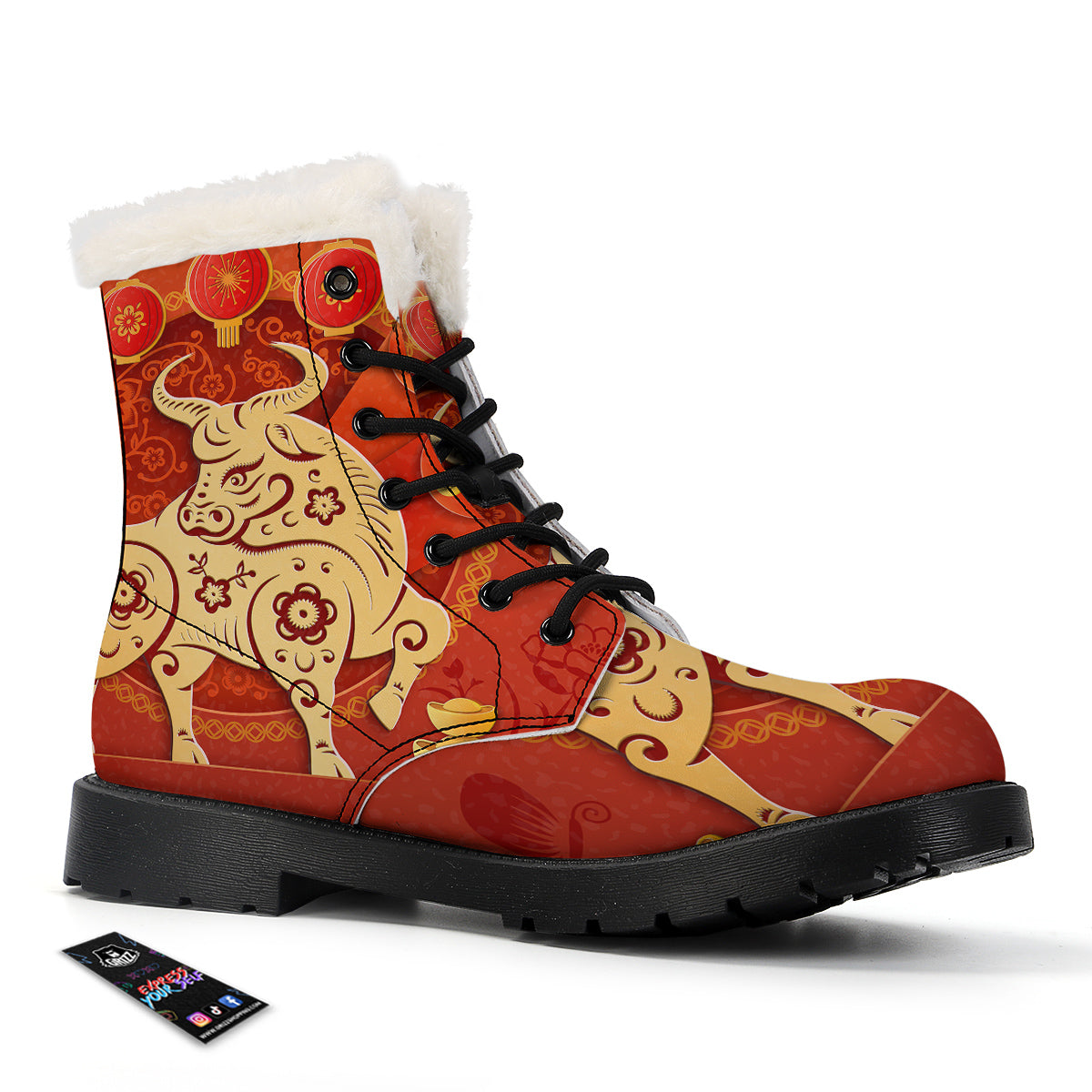 Ox Sign Chinese Horoscope Print Winter Boots-grizzshop