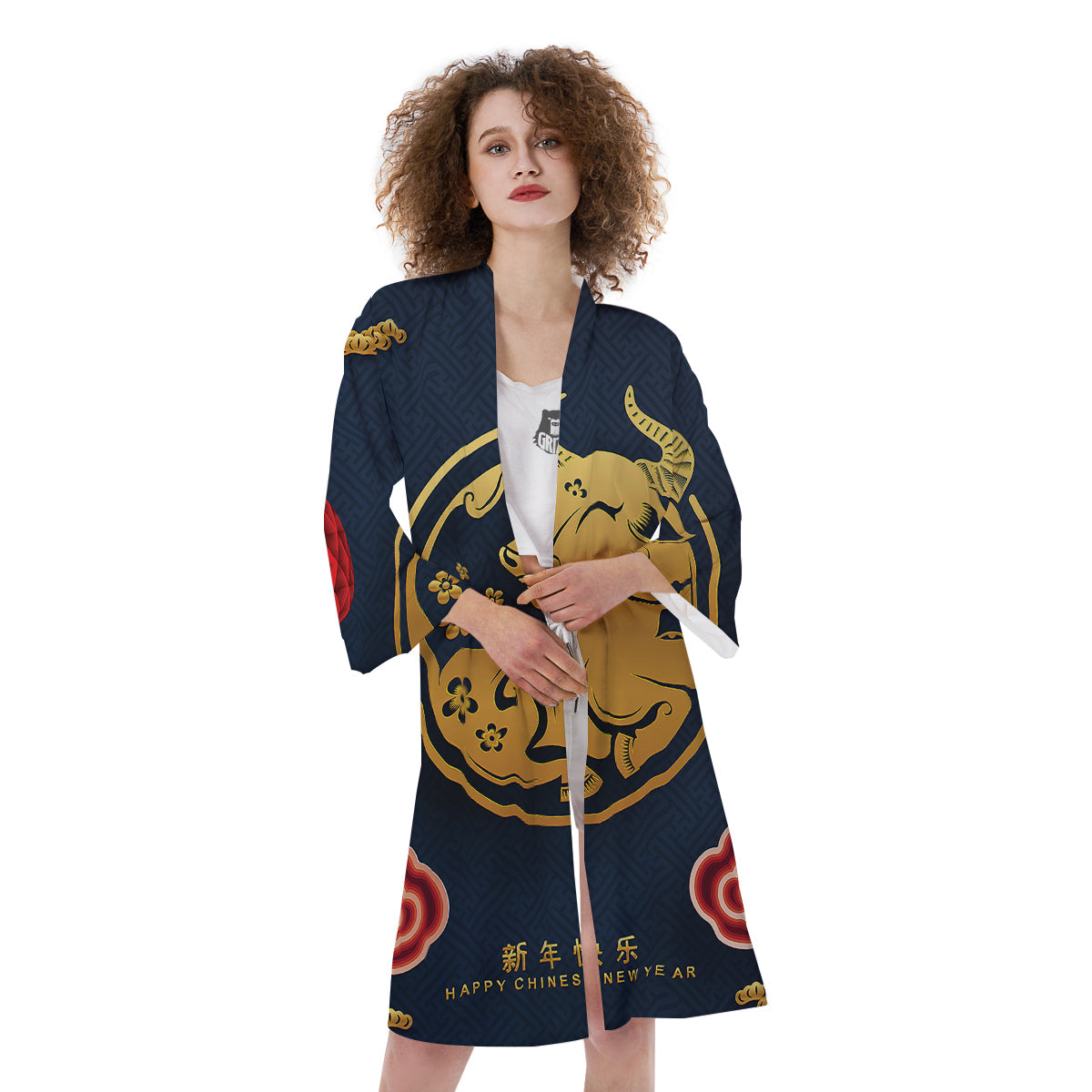 Ox Zodiac Chinese Cute Print Kimono-grizzshop
