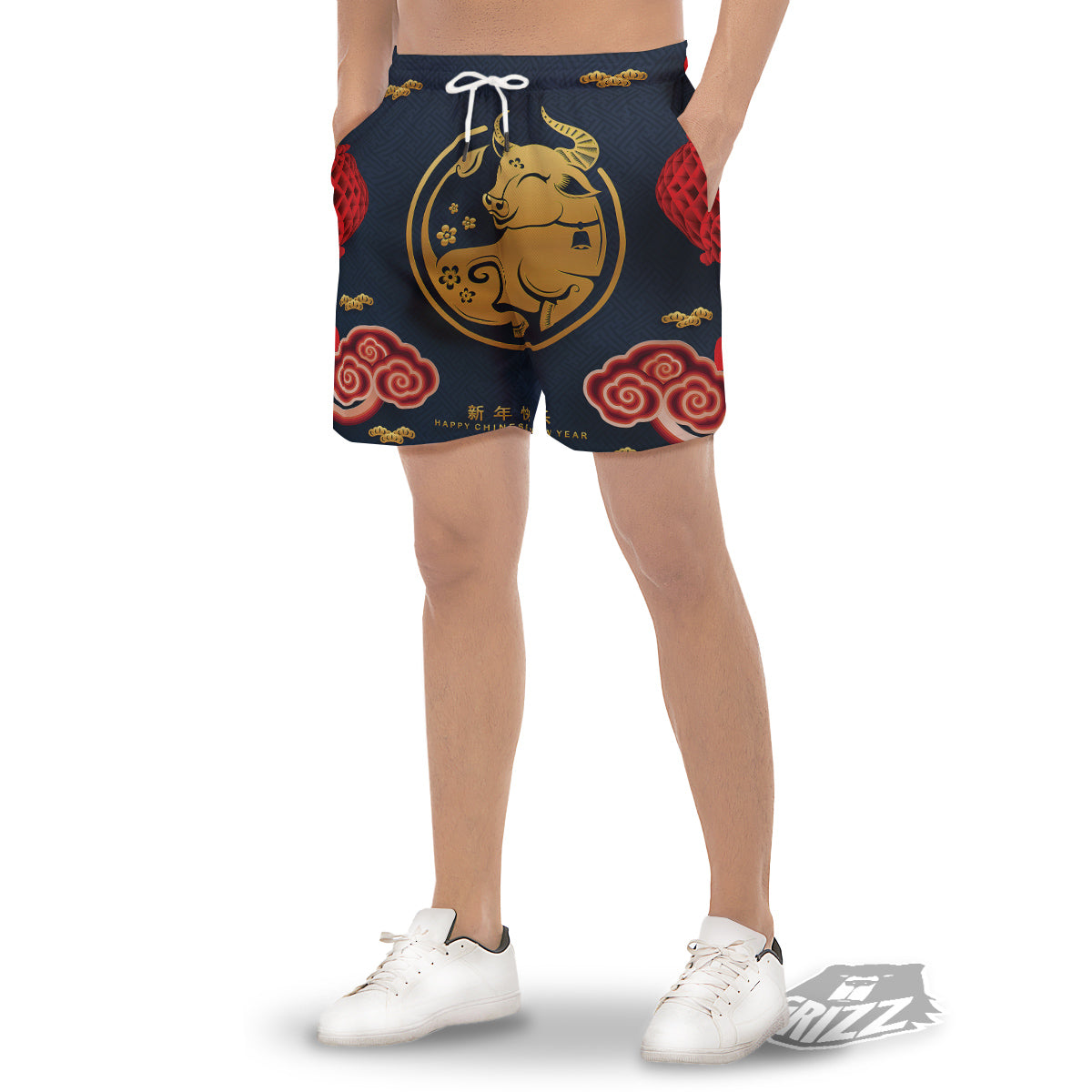 Ox Zodiac Chinese Cute Print Men's Gym Shorts-grizzshop