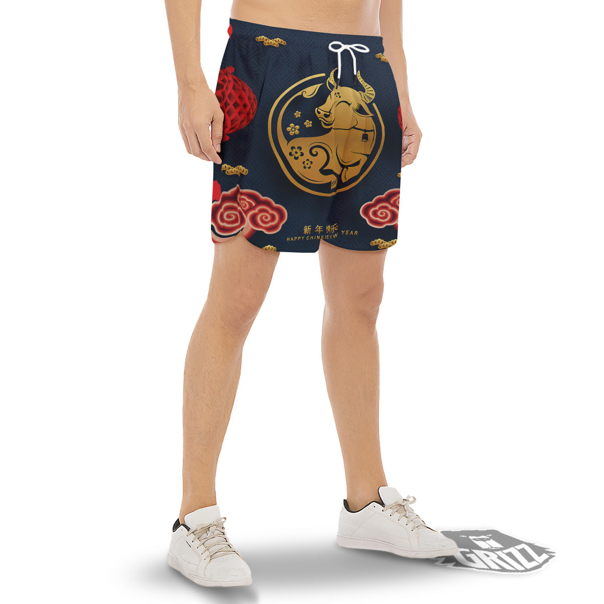 Ox Zodiac Chinese Cute Print Men's Gym Shorts-grizzshop