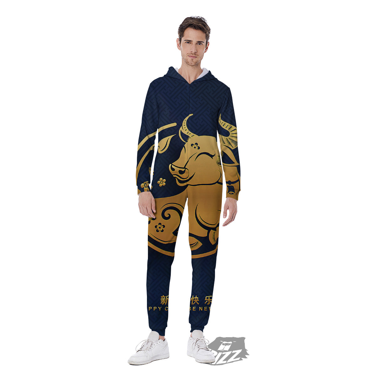 Ox Zodiac Chinese Cute Print Men's Jumpsuit-grizzshop