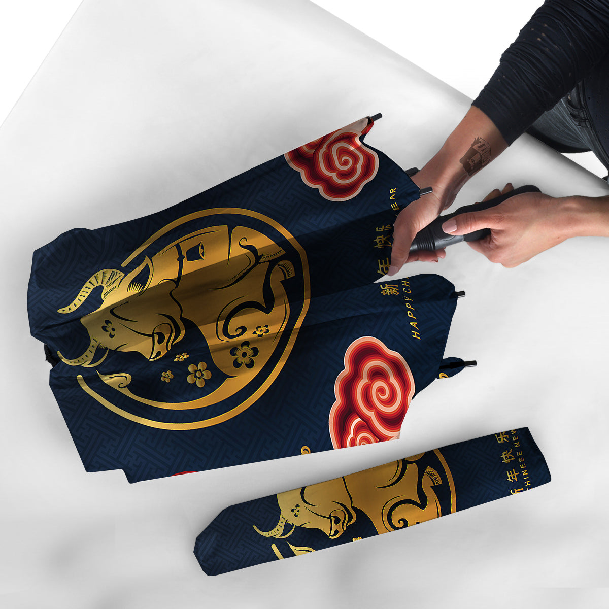 Ox Zodiac Chinese Cute Print Umbrella-grizzshop