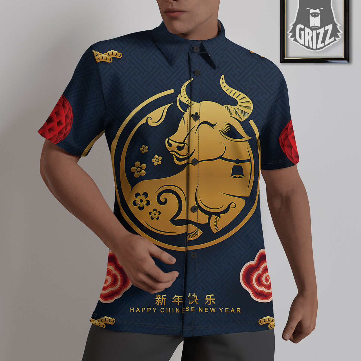 Ox Zodiac Chinese Cute Print Untucked Shirts-grizzshop