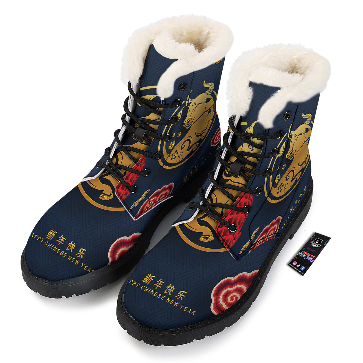 Ox Zodiac Chinese Cute Print Winter Boots-grizzshop