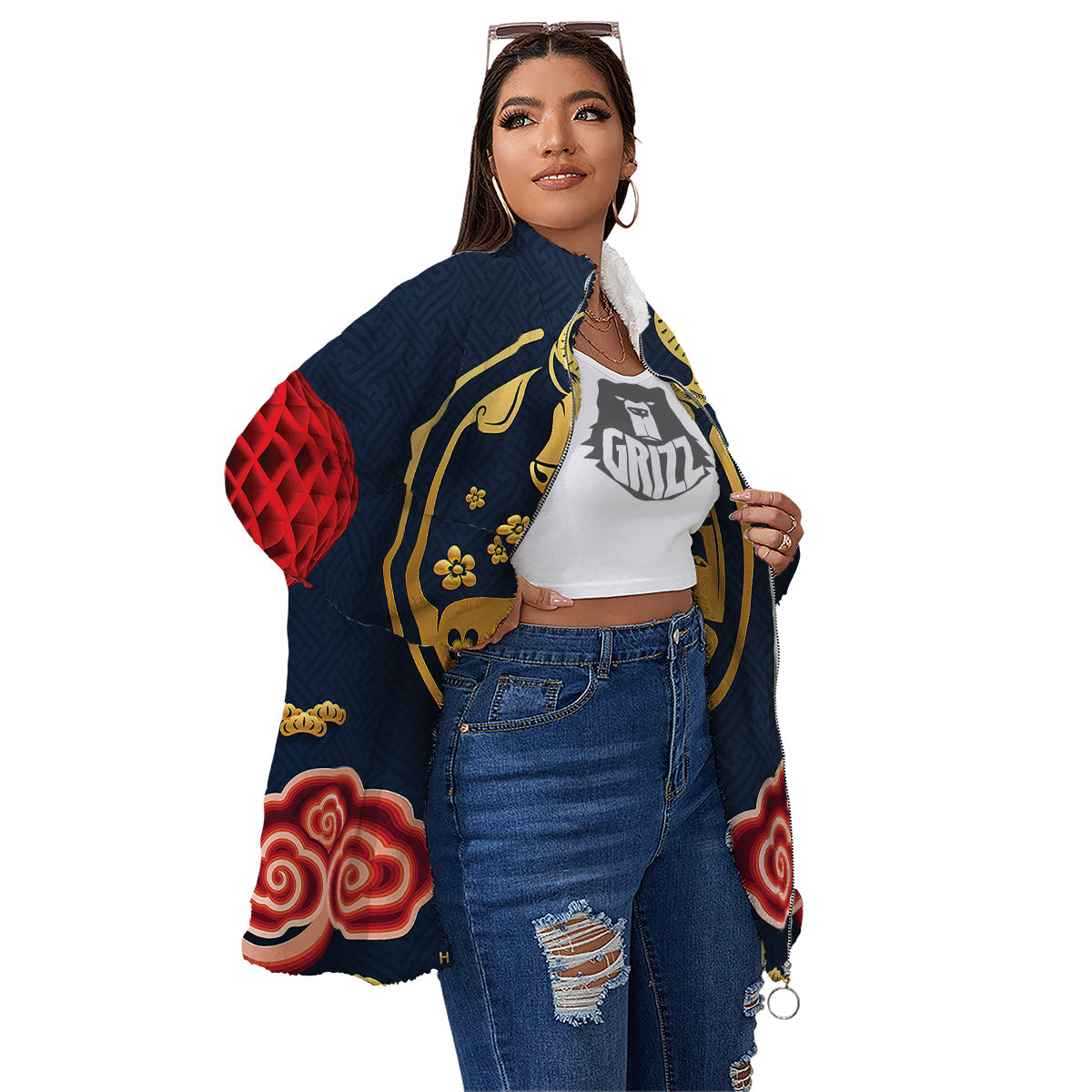 Ox Zodiac Chinese Cute Print Women's Sherpa Jacket-grizzshop