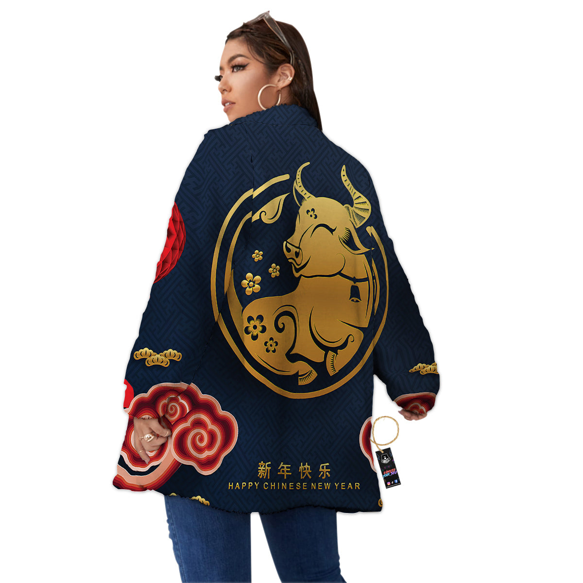 Ox Zodiac Chinese Cute Print Women's Sherpa Jacket-grizzshop