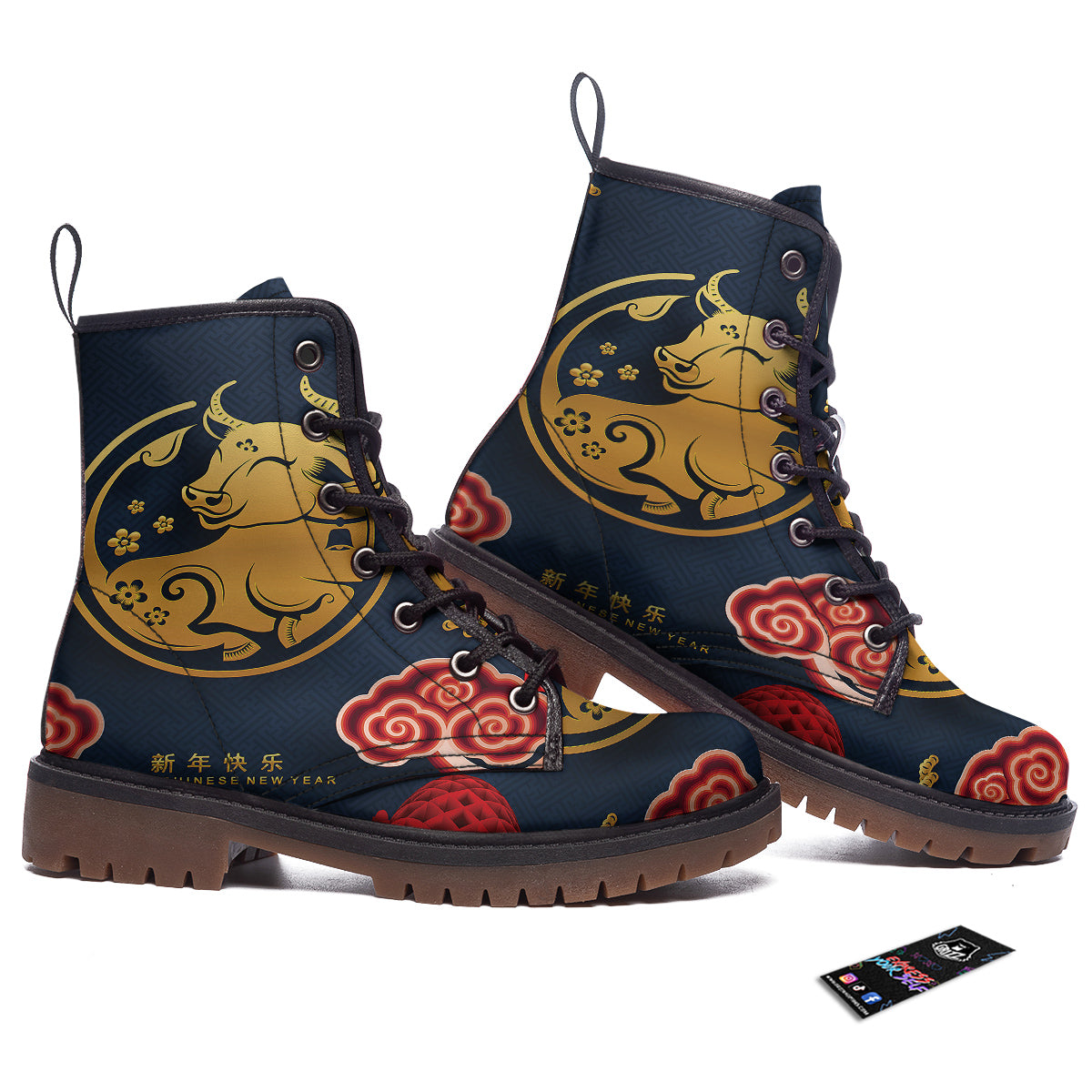 Ox Zodiac Chinese Cute Print Work Boots-grizzshop