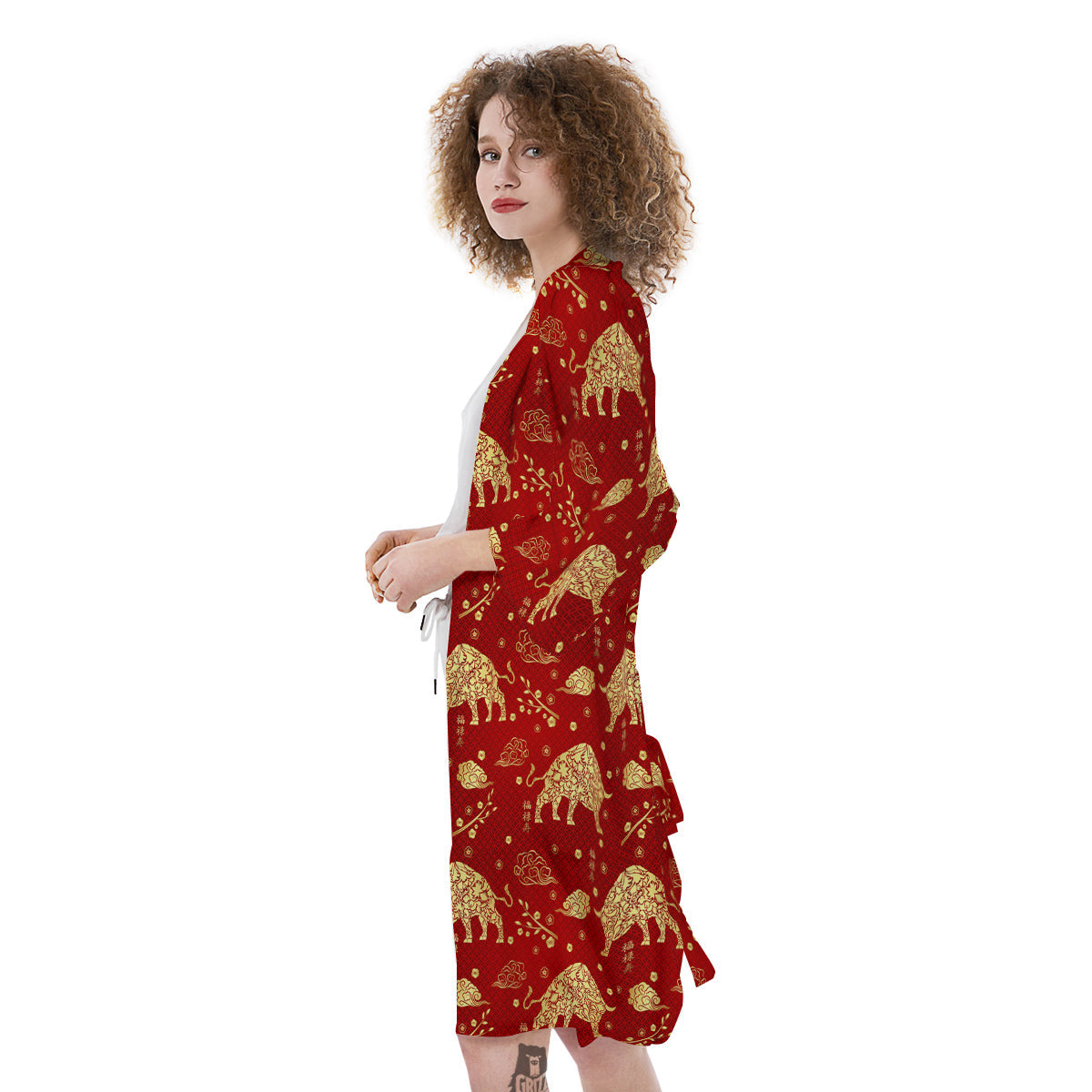 Ox Zodiac Chinese Flower Print Kimono-grizzshop