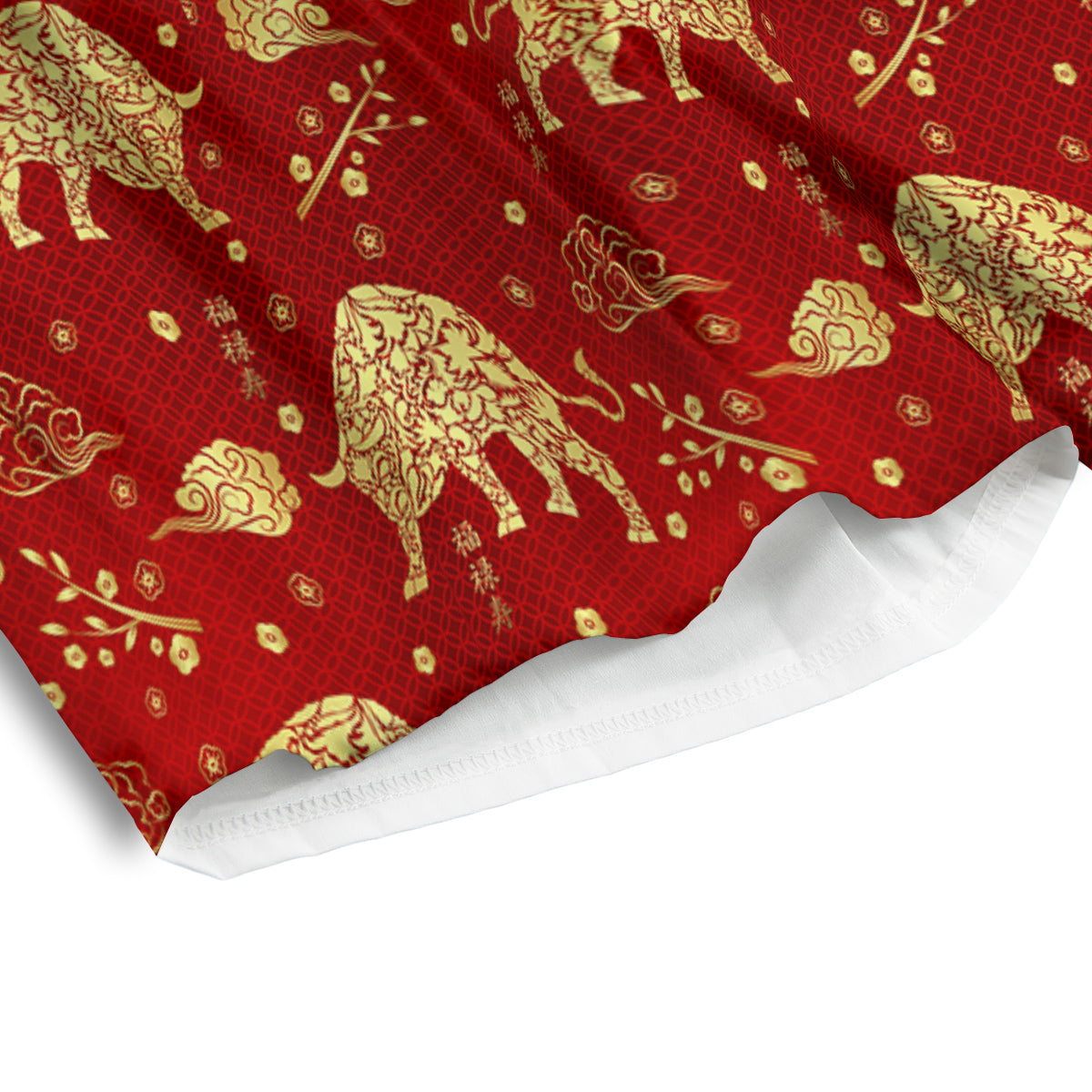 Ox Zodiac Chinese Flower Print Men's Athletic Shorts-grizzshop