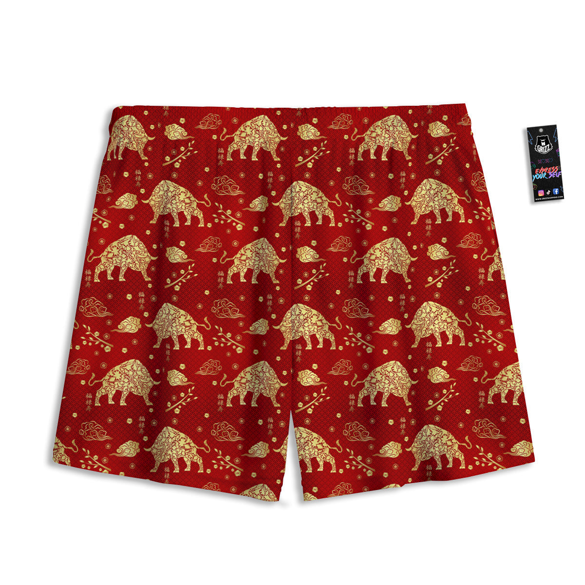 Ox Zodiac Chinese Flower Print Mesh Shorts-grizzshop