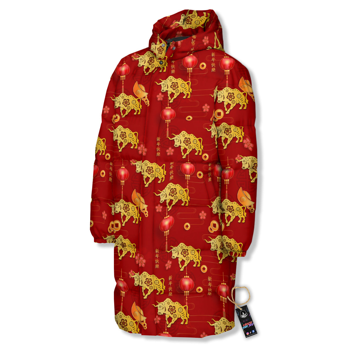 Ox And Chinese New Year Print Pattern Long Down Jacket