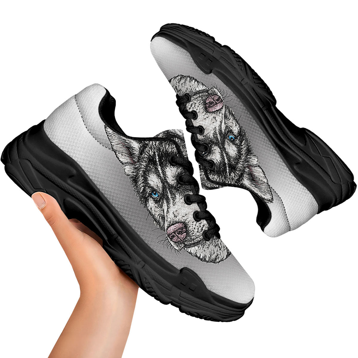 Painting Alaskan Malamute Print Black Chunky Shoes-grizzshop