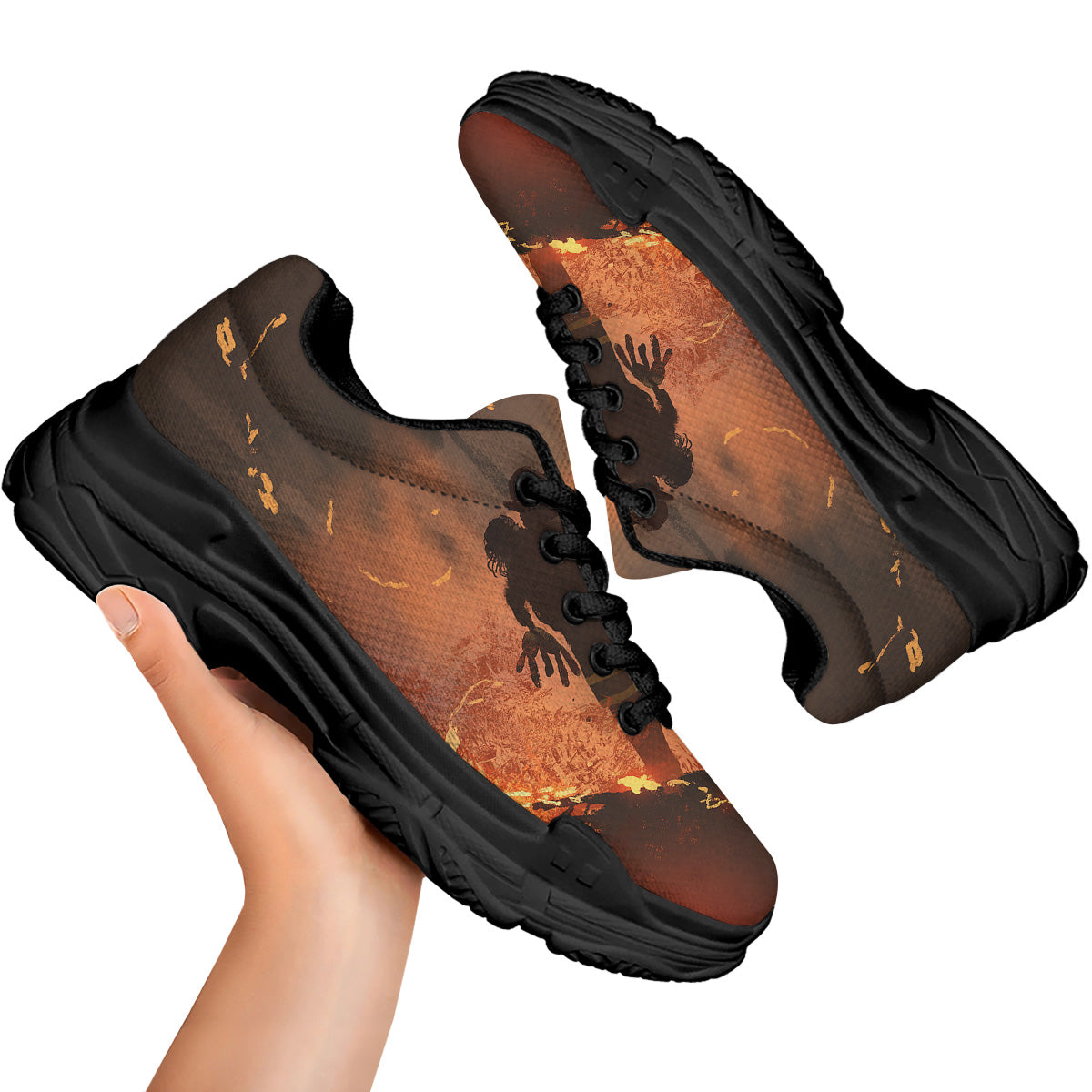 Painting Brave Firefighter Print Black Chunky Shoes-grizzshop