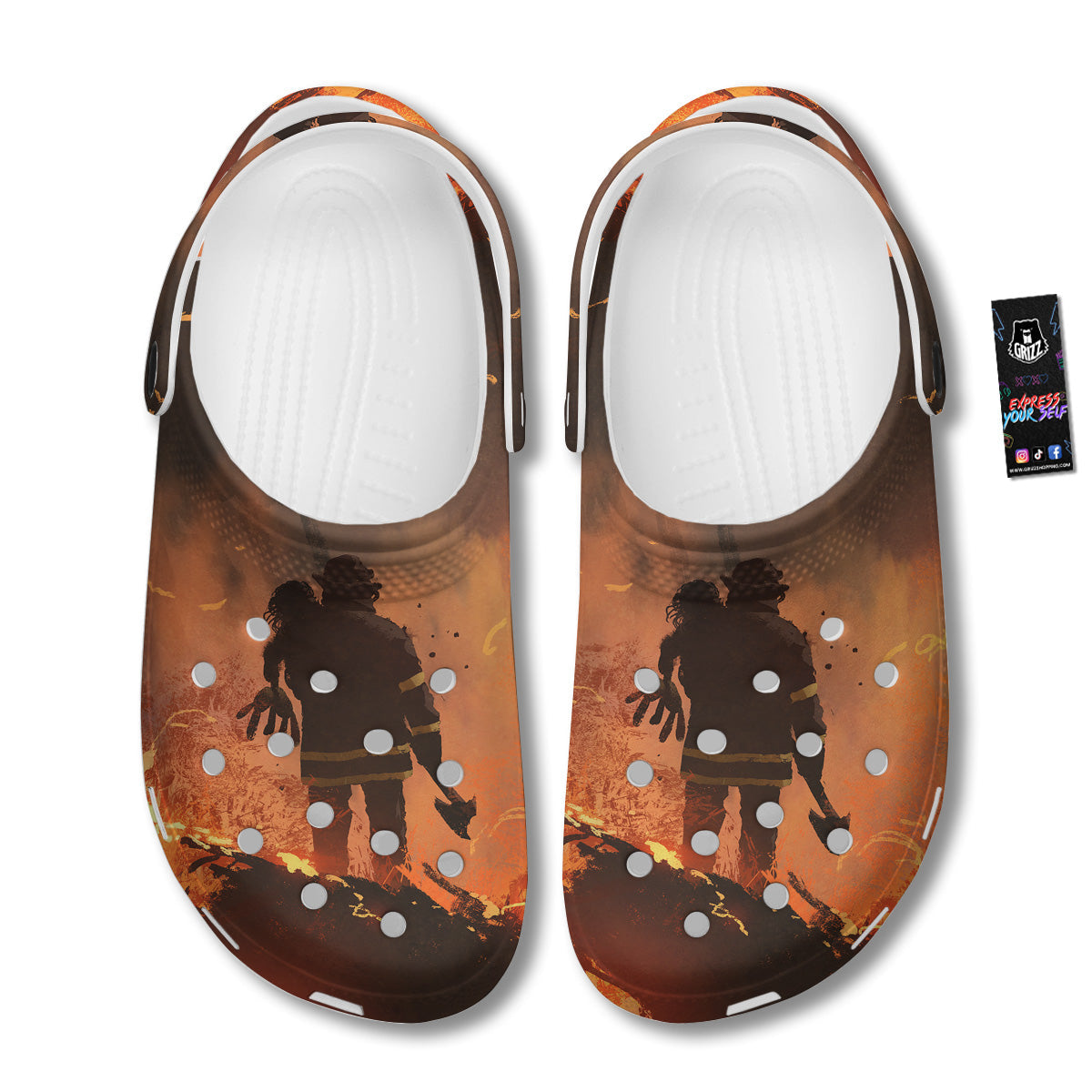 Painting Brave Firefighter Print Clog-grizzshop