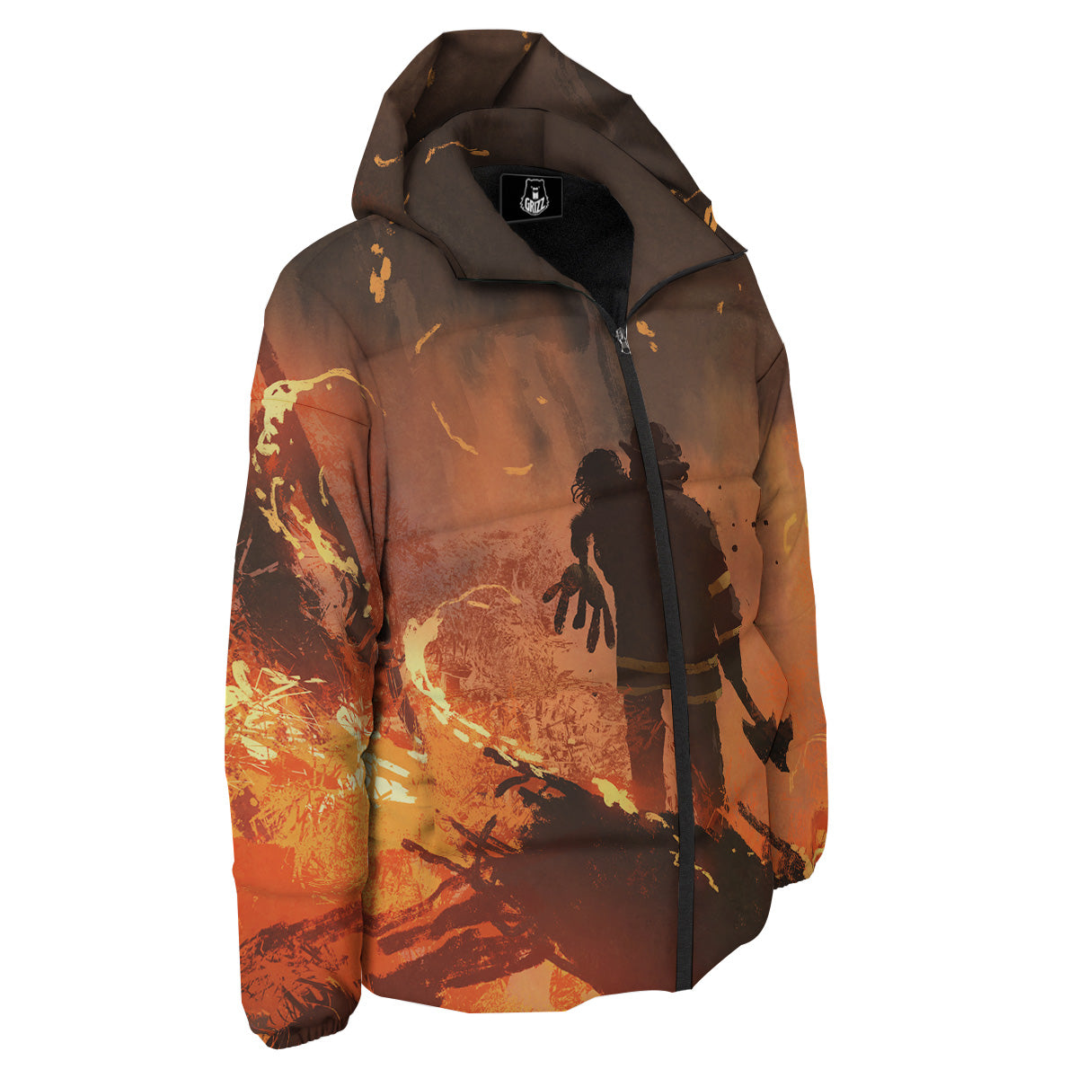 Painting Brave Firefighter Print Down Jacket-grizzshop