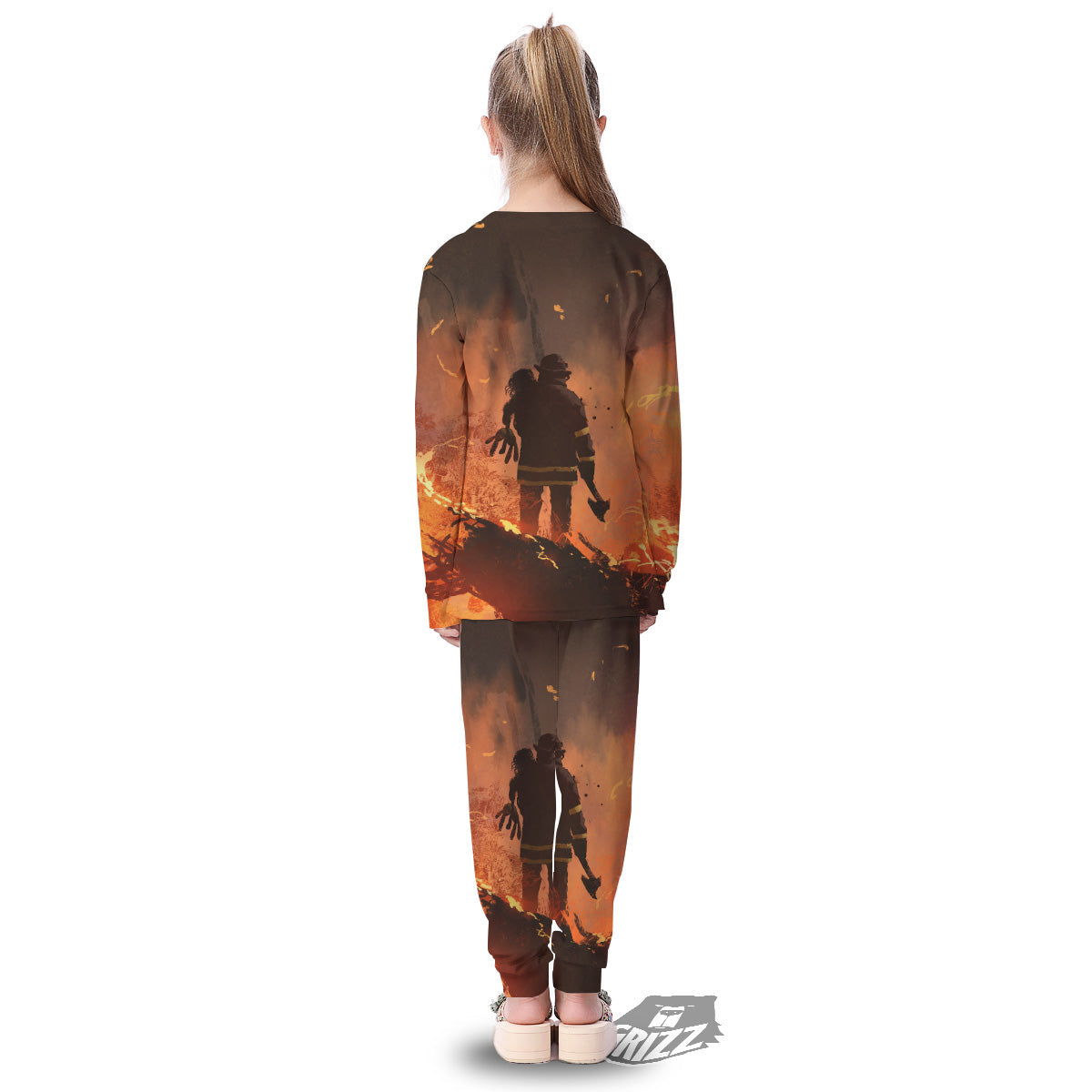 Painting Brave Firefighter Print Kid's Pajamas-grizzshop
