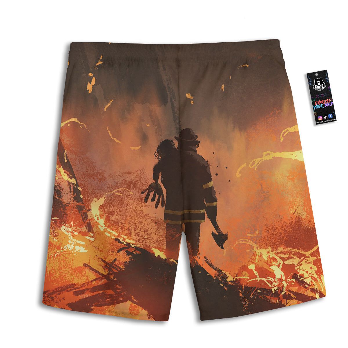 Painting Brave Firefighter Print Men's Athletic Shorts