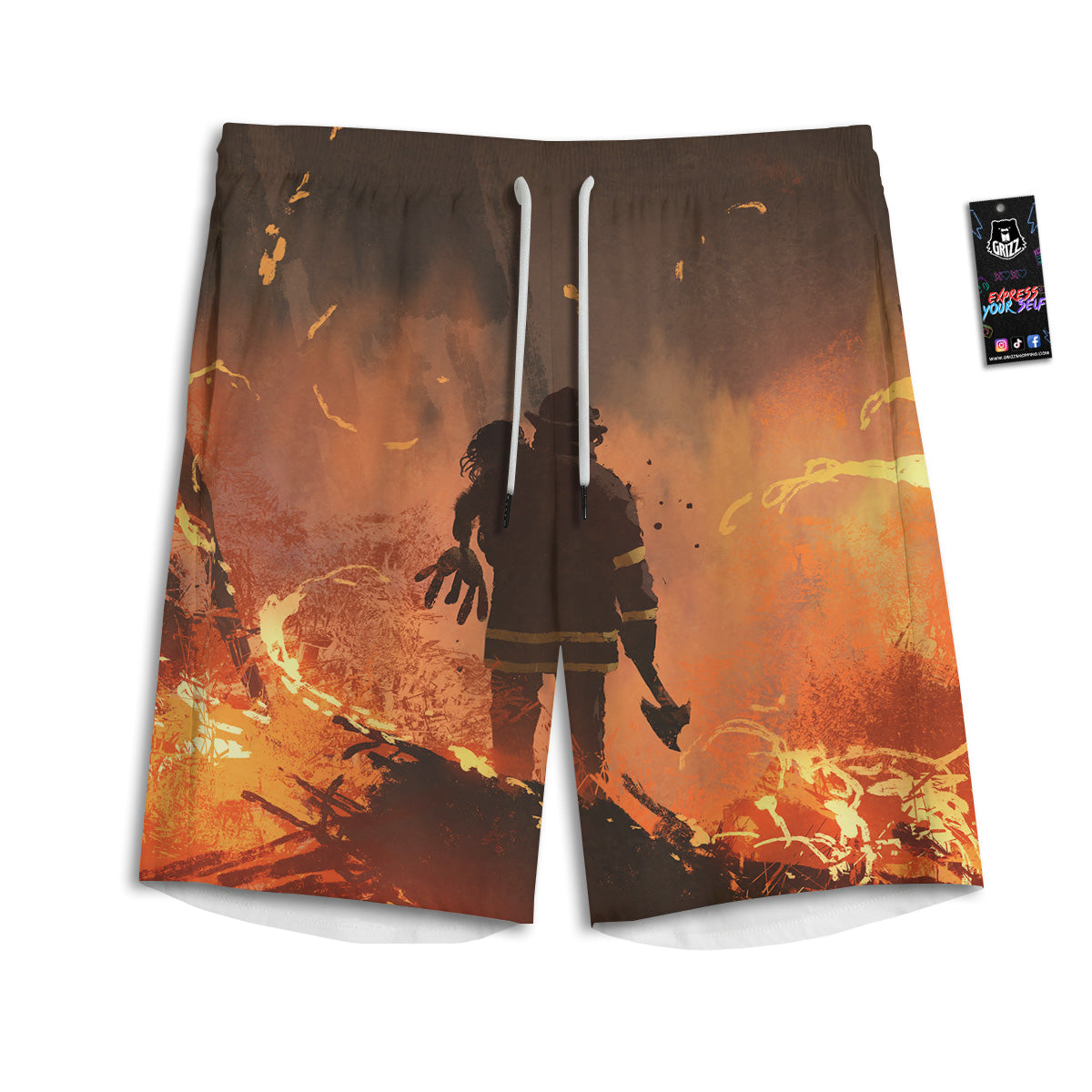 Painting Brave Firefighter Print Men's Athletic Shorts