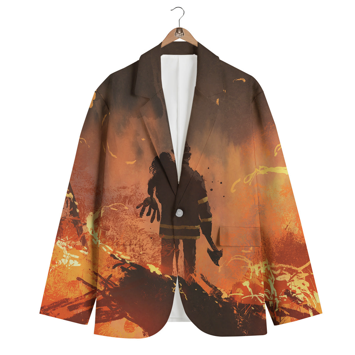 Painting Brave Firefighter Print Men's Blazer-grizzshop