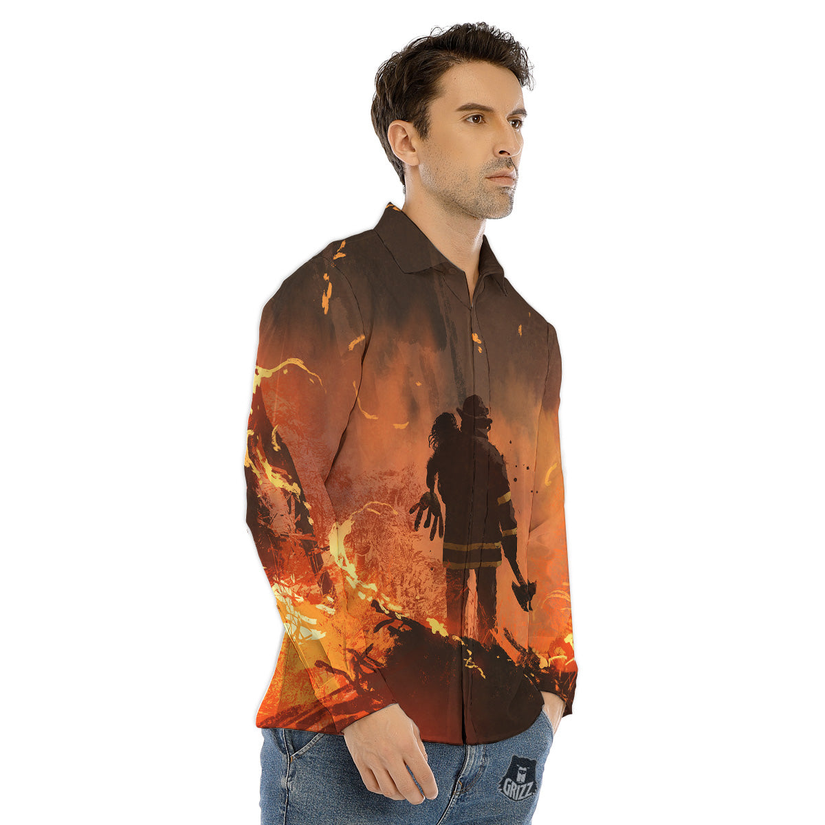 Painting Brave Firefighter Print Men's Dress Shirts-grizzshop