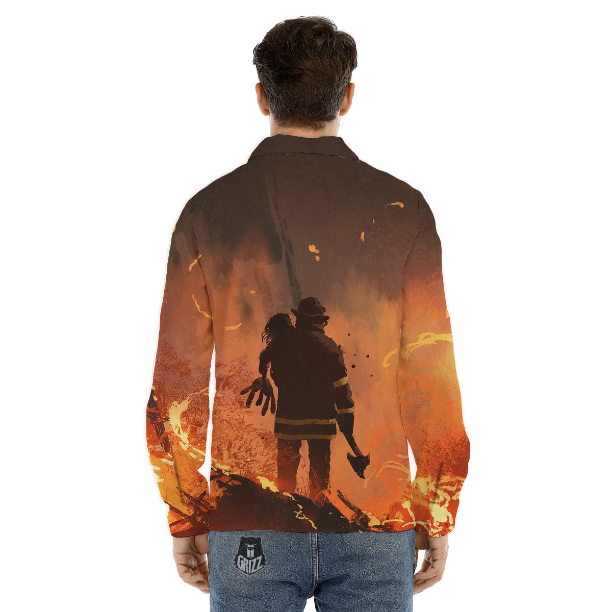Painting Brave Firefighter Print Men's Dress Shirts-grizzshop