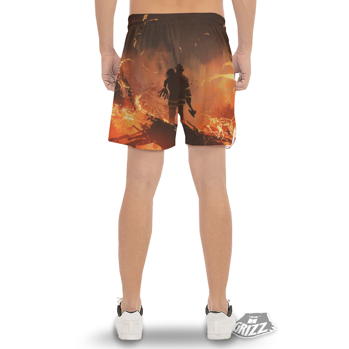 Painting Brave Firefighter Print Men's Gym Shorts-grizzshop